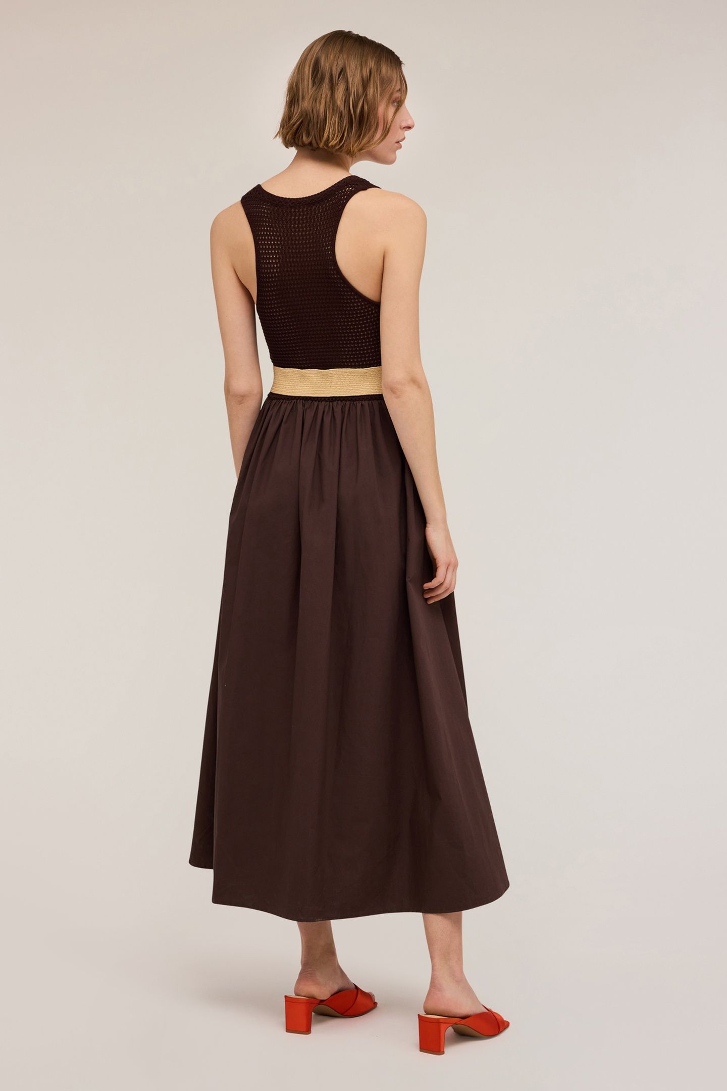 OPENWORK KNIT DRESS WITH BODICE BROWN 2