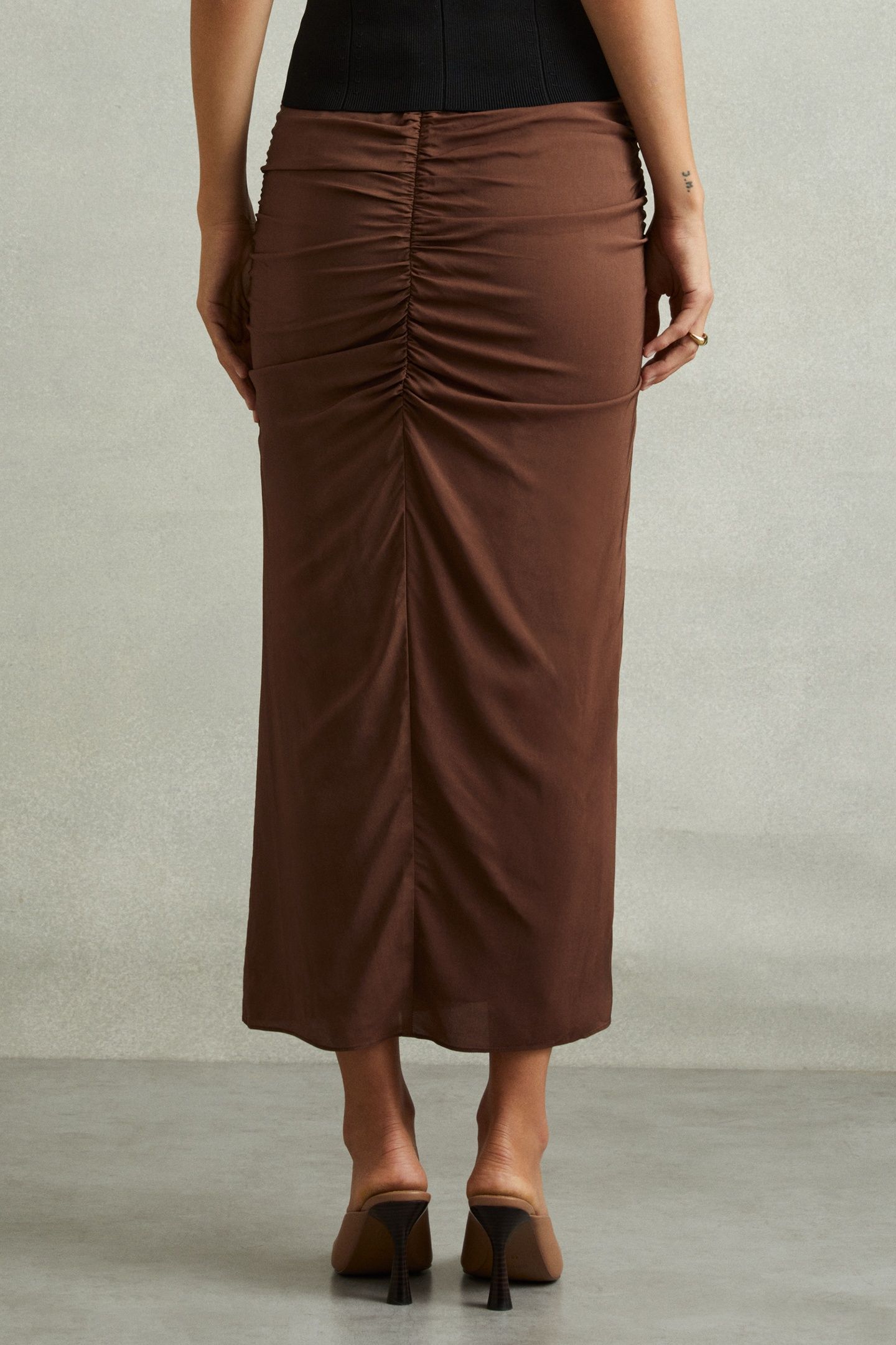 RUCHED MIDI SKIRT CHOCOLATE 3