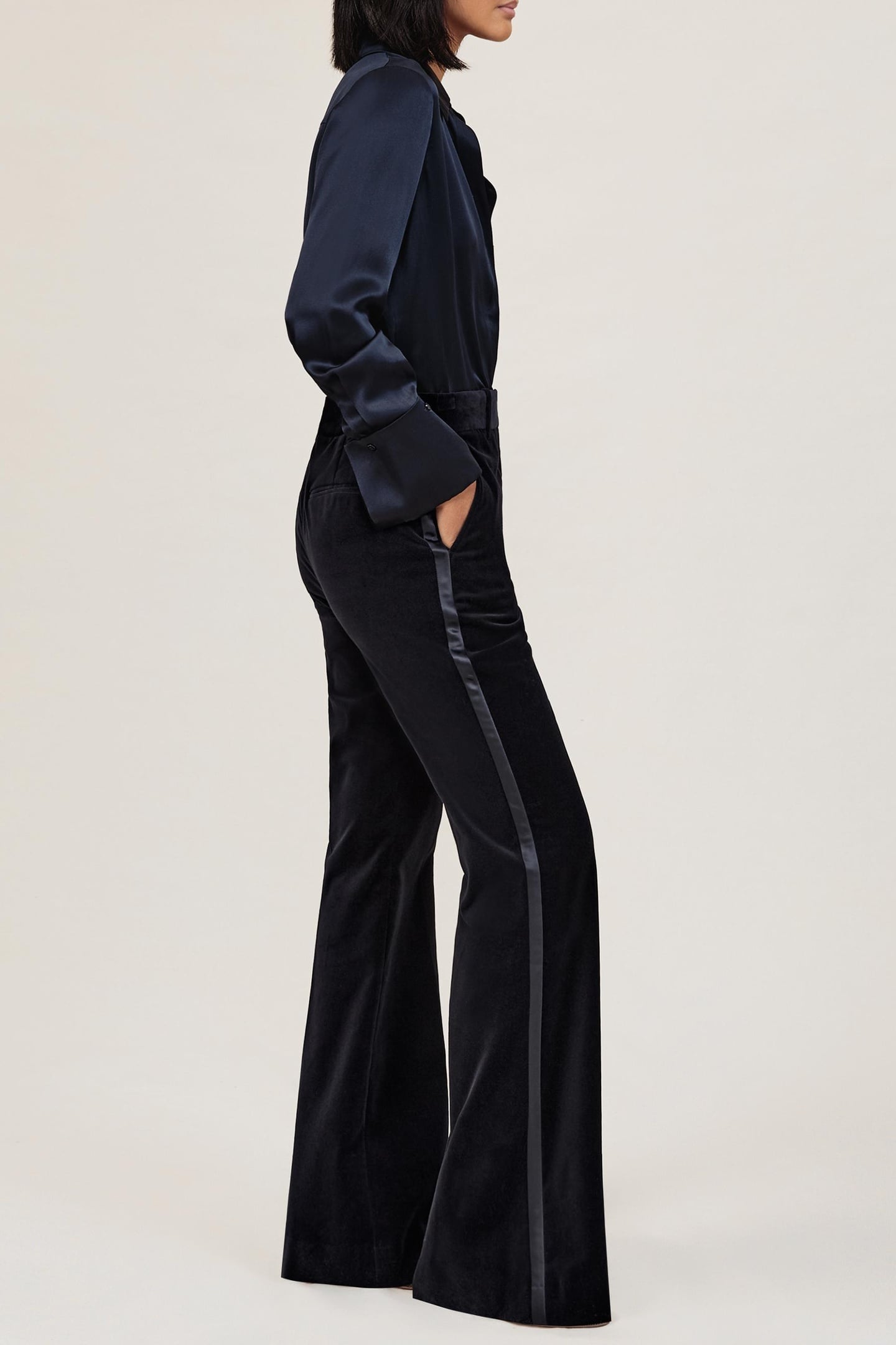 VELVET FLARE TROUSER NAVY 6