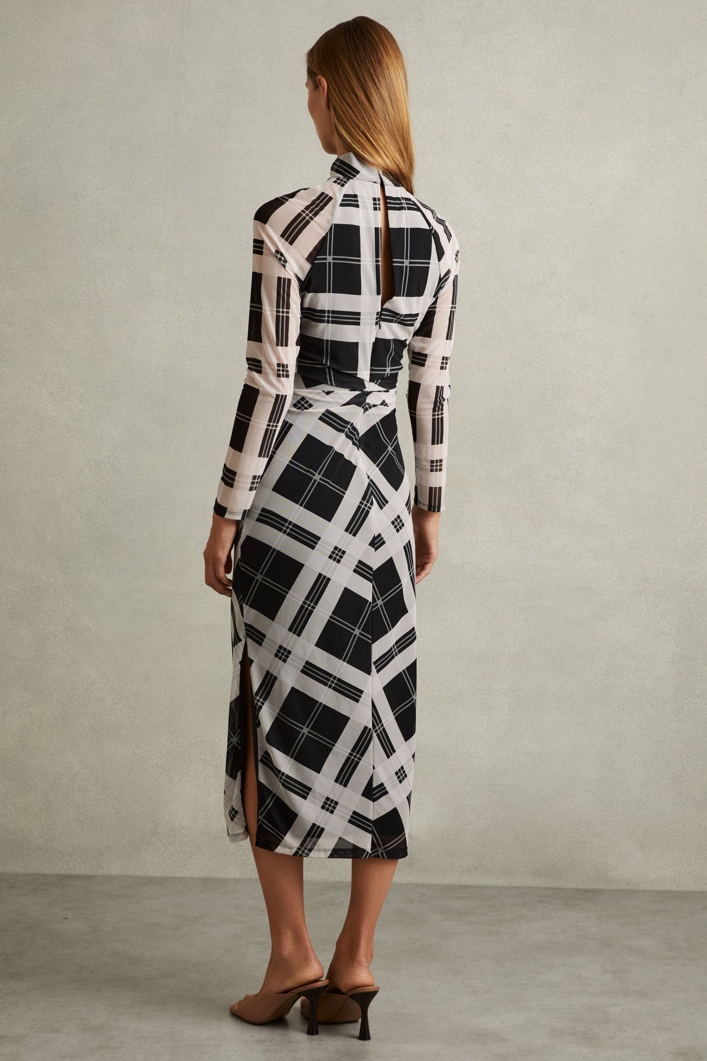 CHECK MESH JERSEY DRESS BLACK/IVORY 2