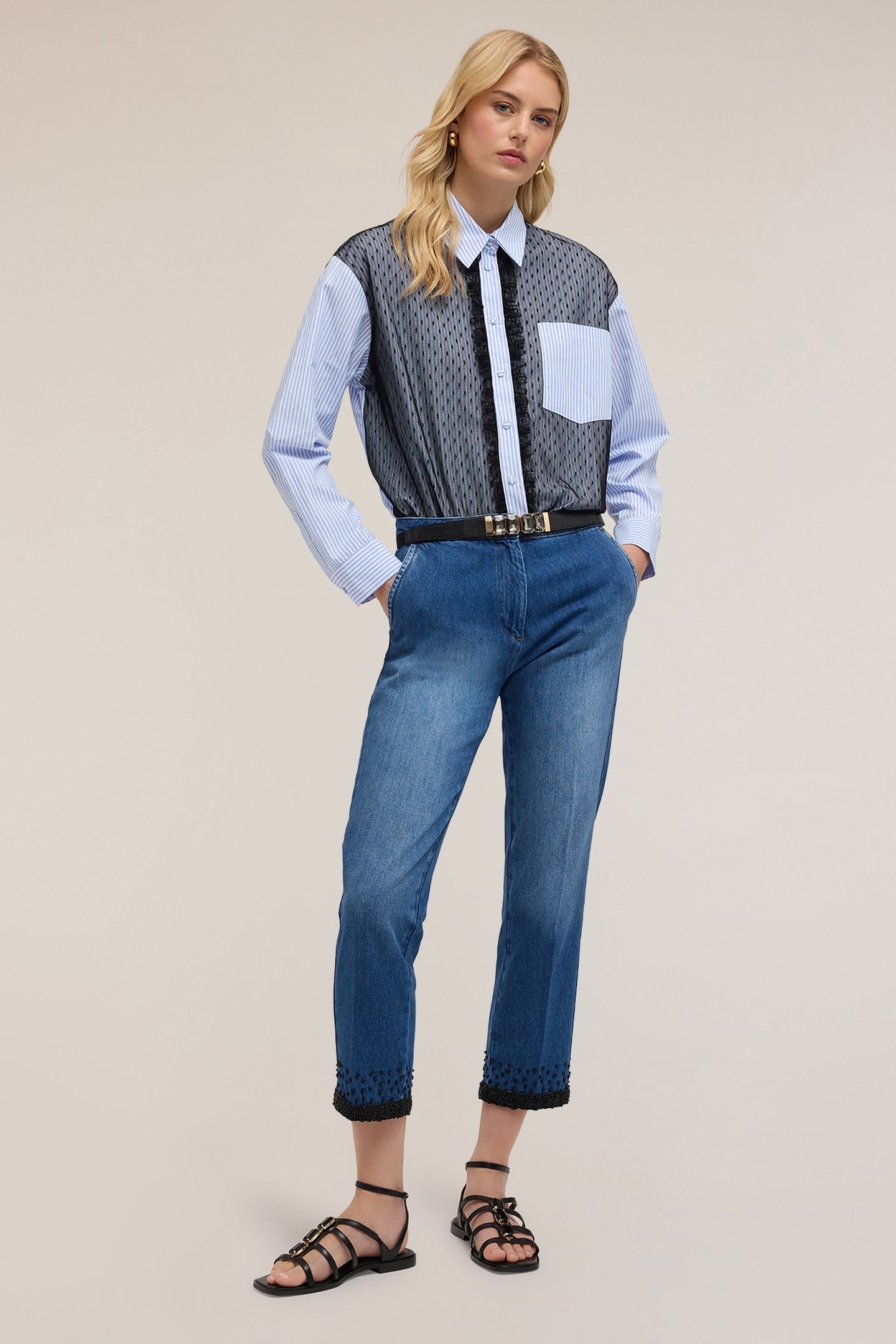STRIPED SHIRT WITH PLUMETIS TULLE LIGHT BLUE 1
