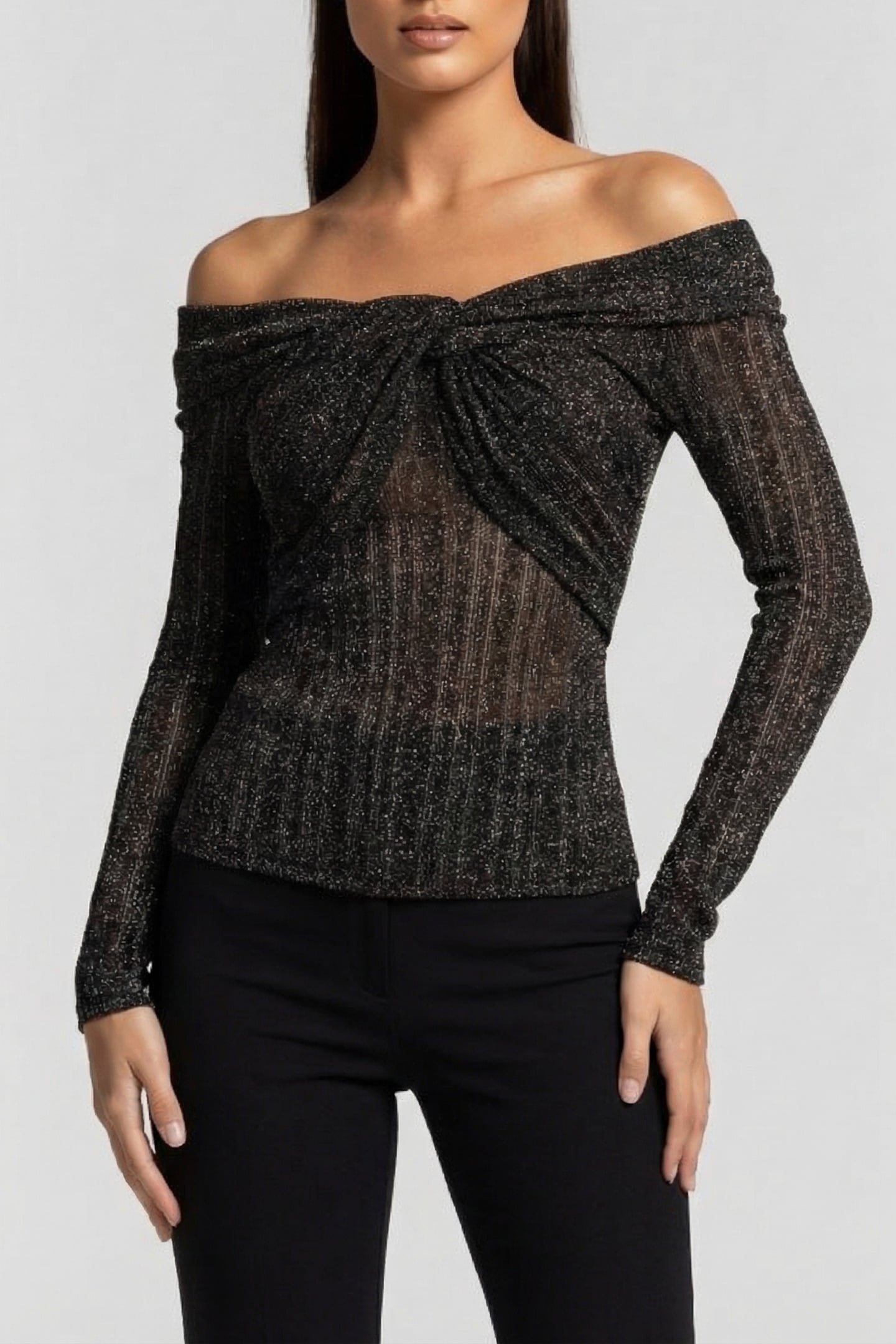 MARCIANO BY GUESS GIA LS RIBBED SWEATER TOP BLACK LUREX BLAC 1