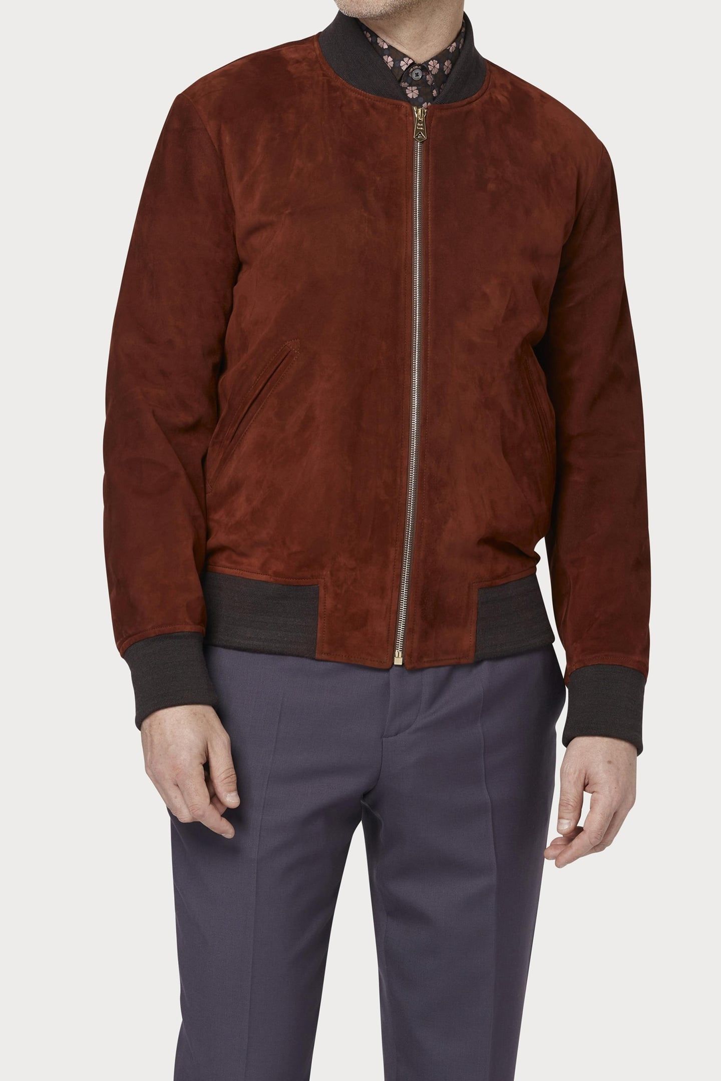 REGULAR FIT SUEDE BOMBER JACKET BRICK 3