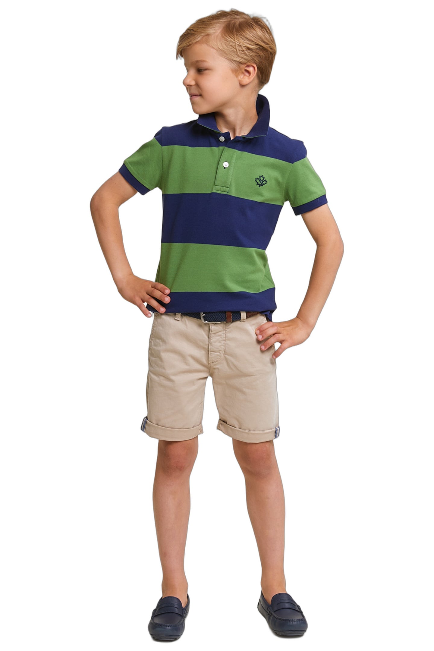 CUSTOM FIT STRIPED STRETCH POLO ROYAL BLUE/BELIZE GREEN 2