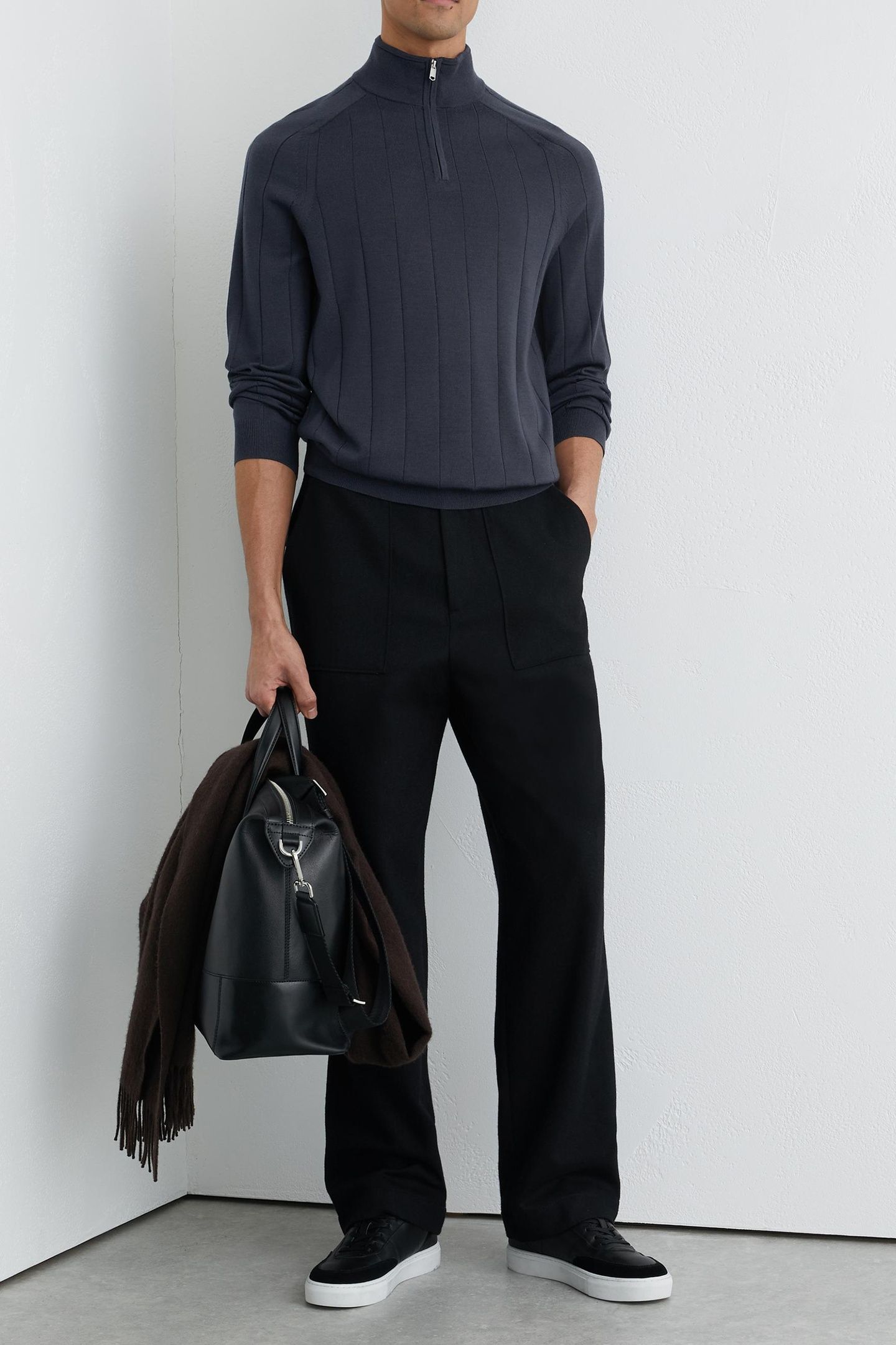 LS HALF ZIP FUNNEL WIDE RIB MERINO WOOL JUMPER AIRFORCE BLUE 2
