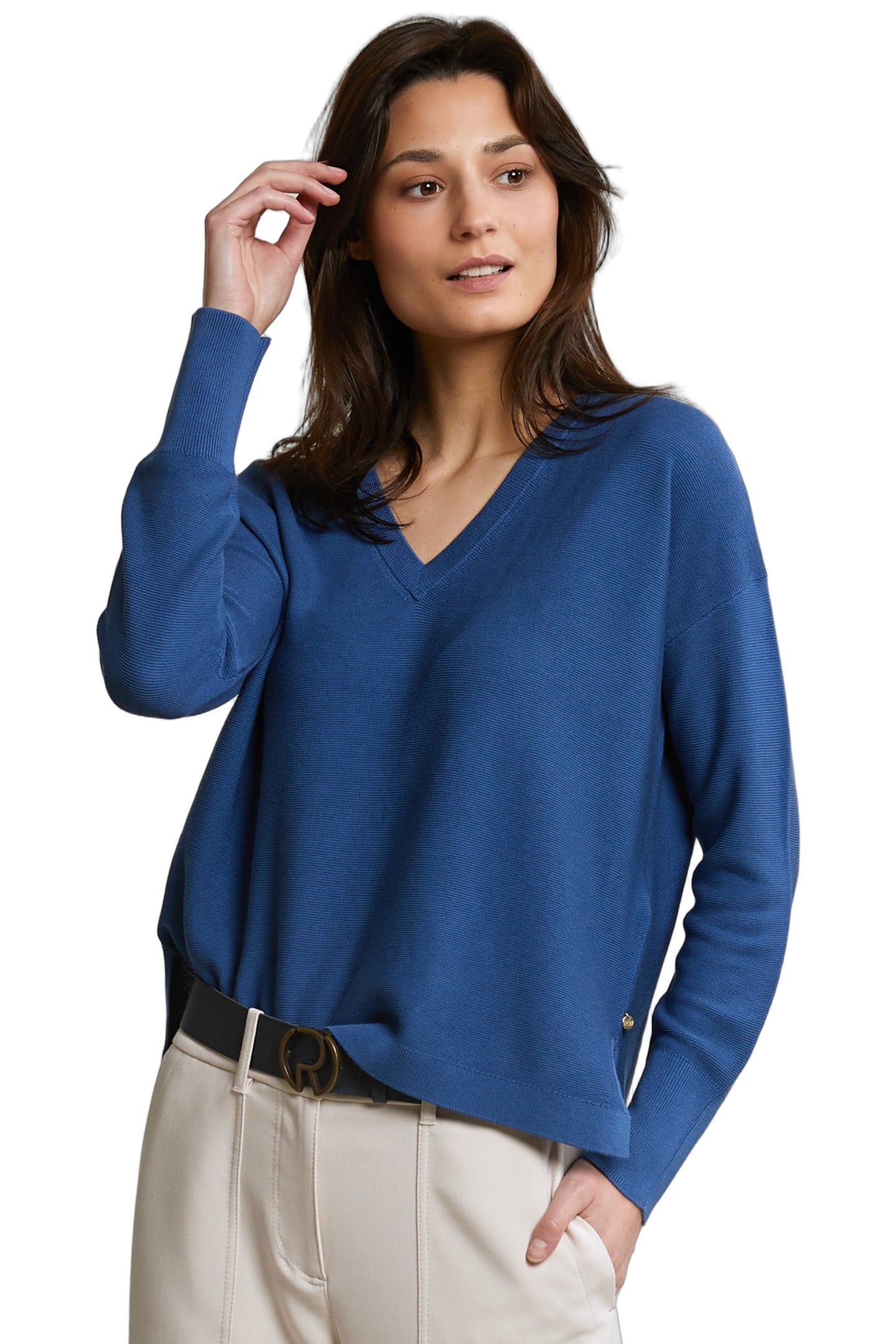 BLUE BASIC V-NECK SWEATER LONG SLEEVES 1
