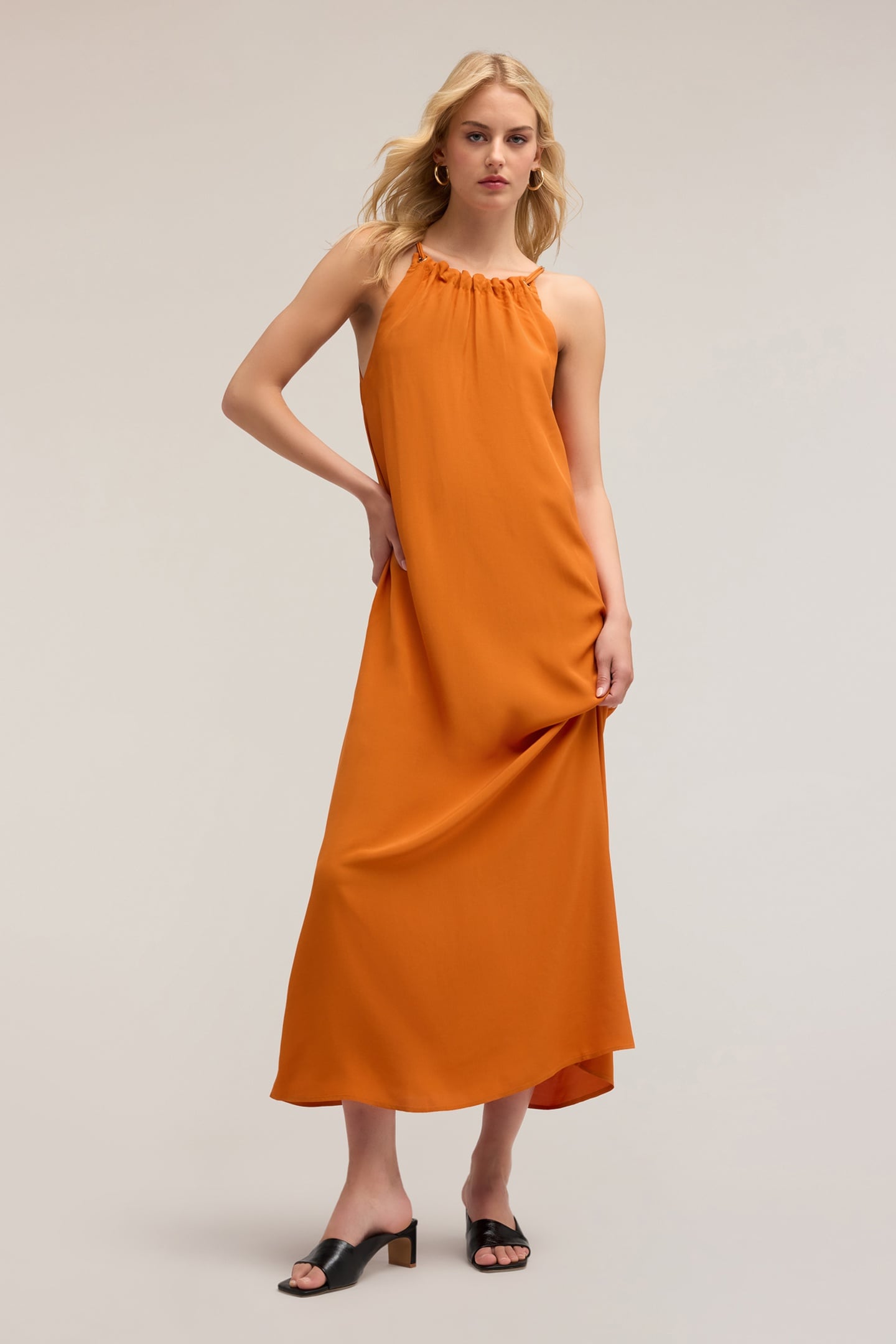 LONG FLOWING DRESS WITH EYELETS ORANGE 1