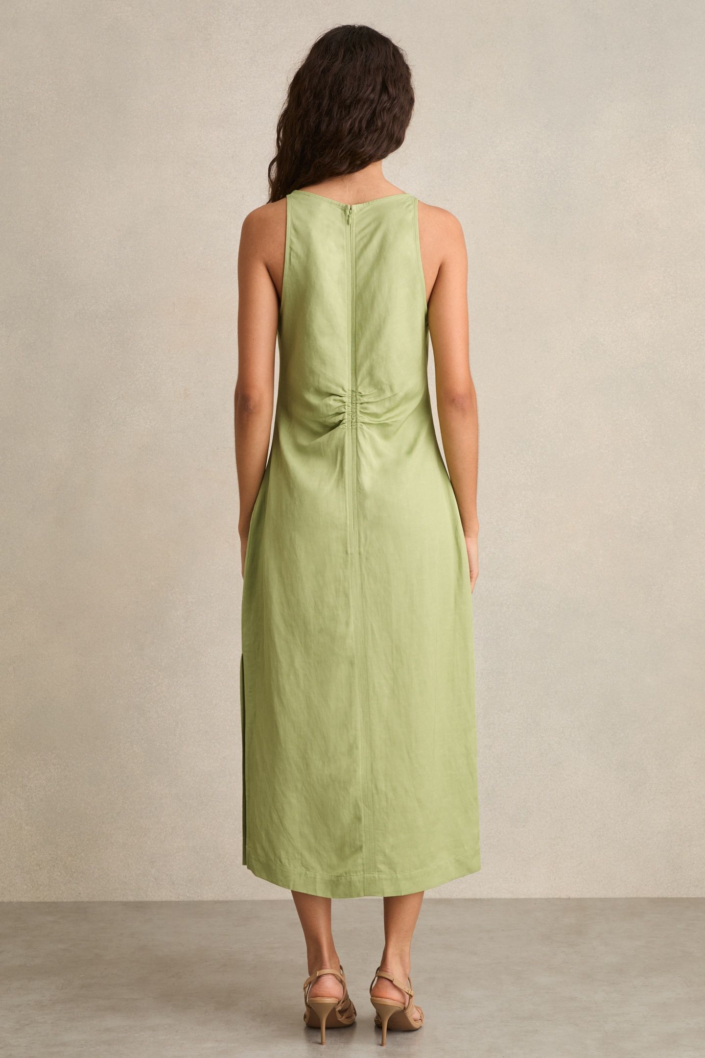 RUCHED LINEN DRESS GREEN 4