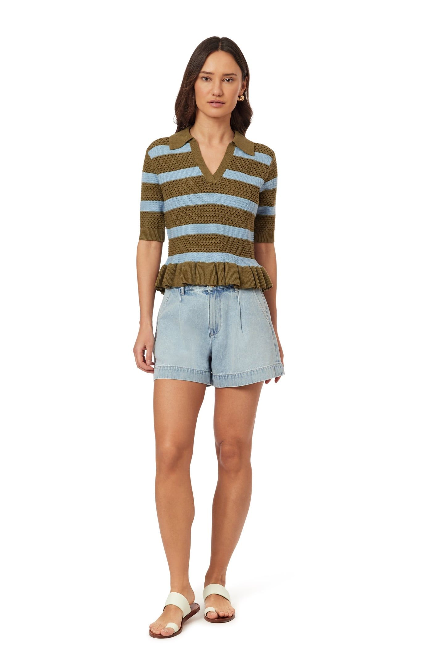 POINTELLE PEPLUM TEE GREEN MOSS/CERULEAN 5