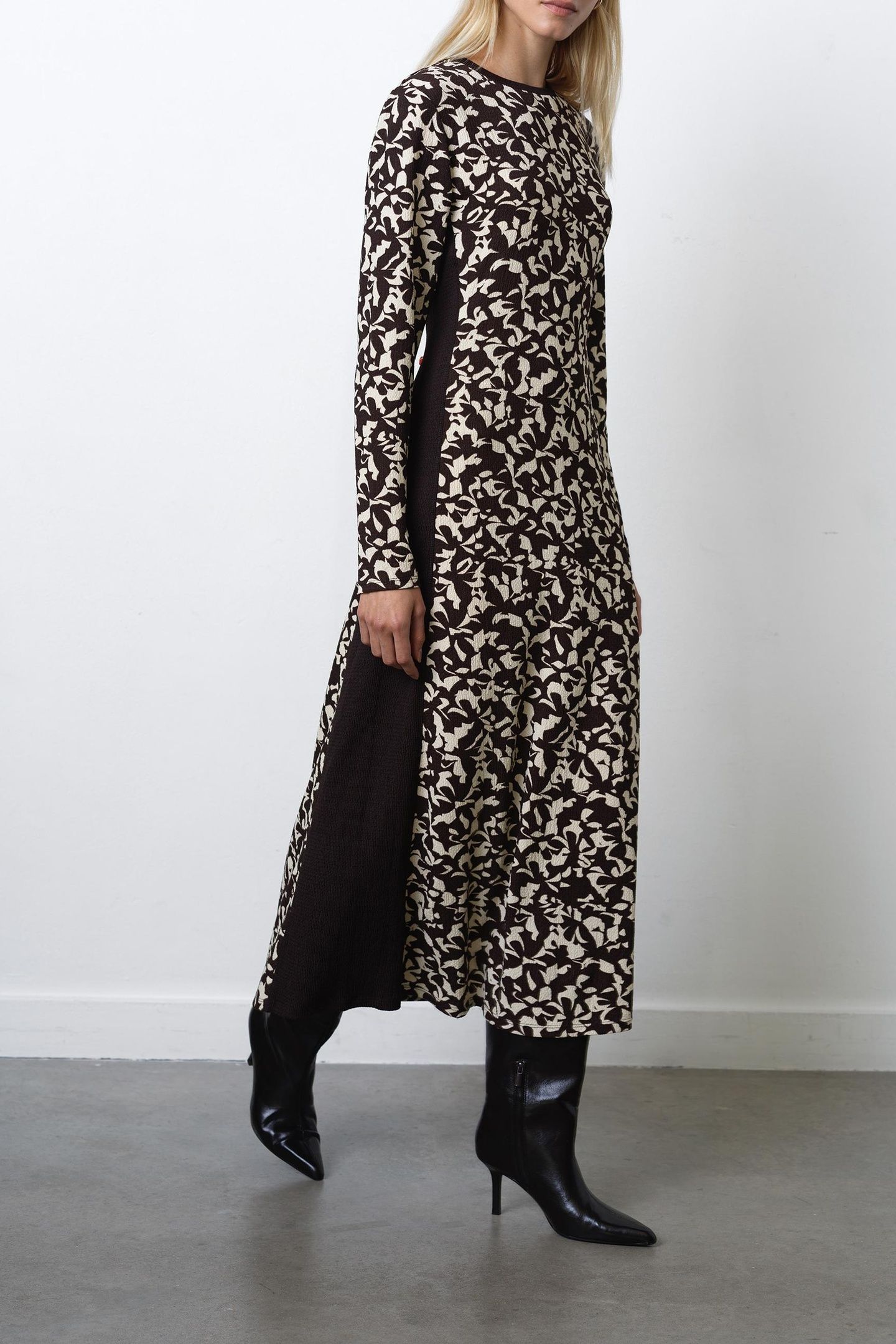 KELLY PRINT JERSEY L/S DRESS BITTER CHOC/PORC CRM 2