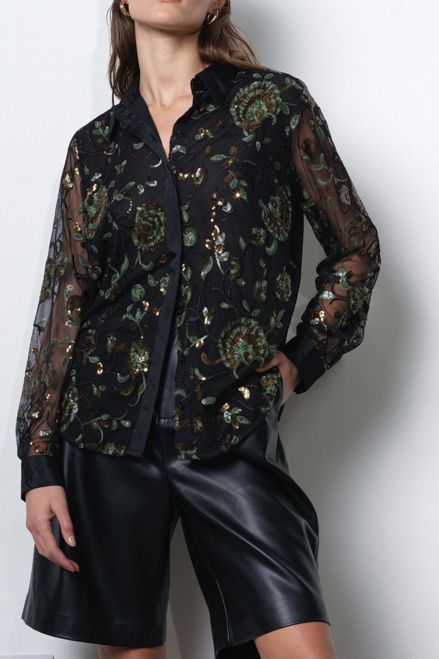 ROSHENE SEQUIN SHIRT BLACK SEQUIN MULTI 2