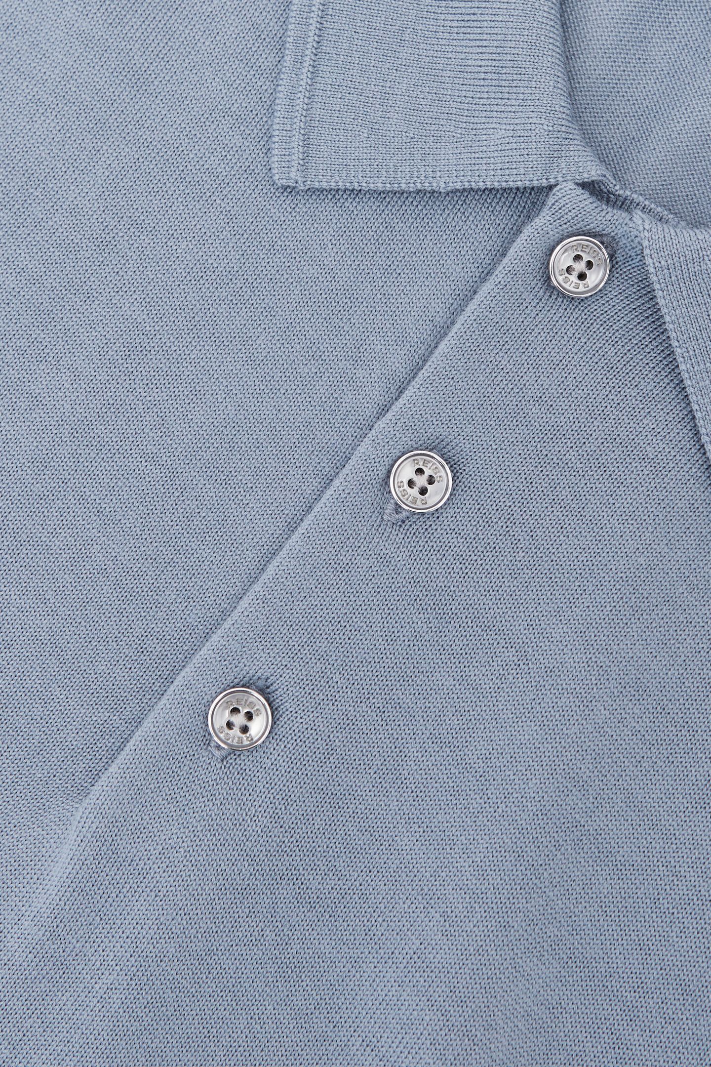 LS HALF BUTTON MERINO WOOL POLO STEEL BLUE 5