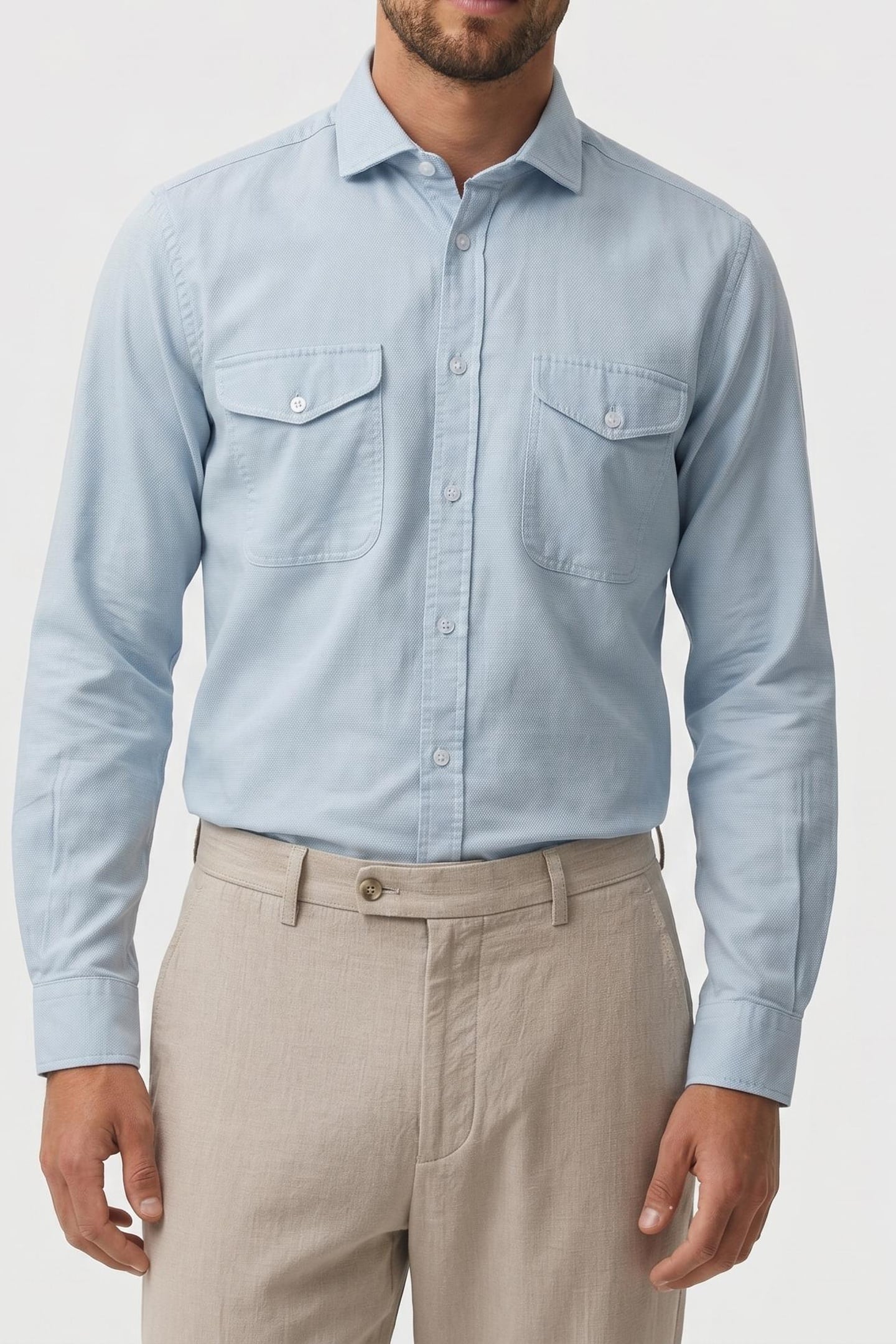 OE HUGO-TEXTURED OVERSHIR LIGHT BLUE 1