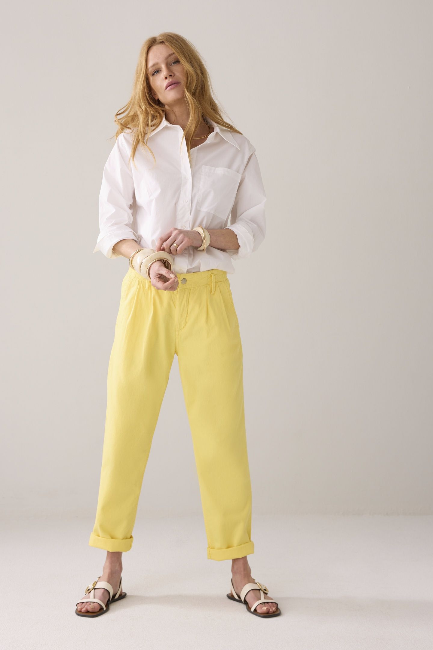 TAPERED CHINO COTTON LINEN TWILL YELLOW 2