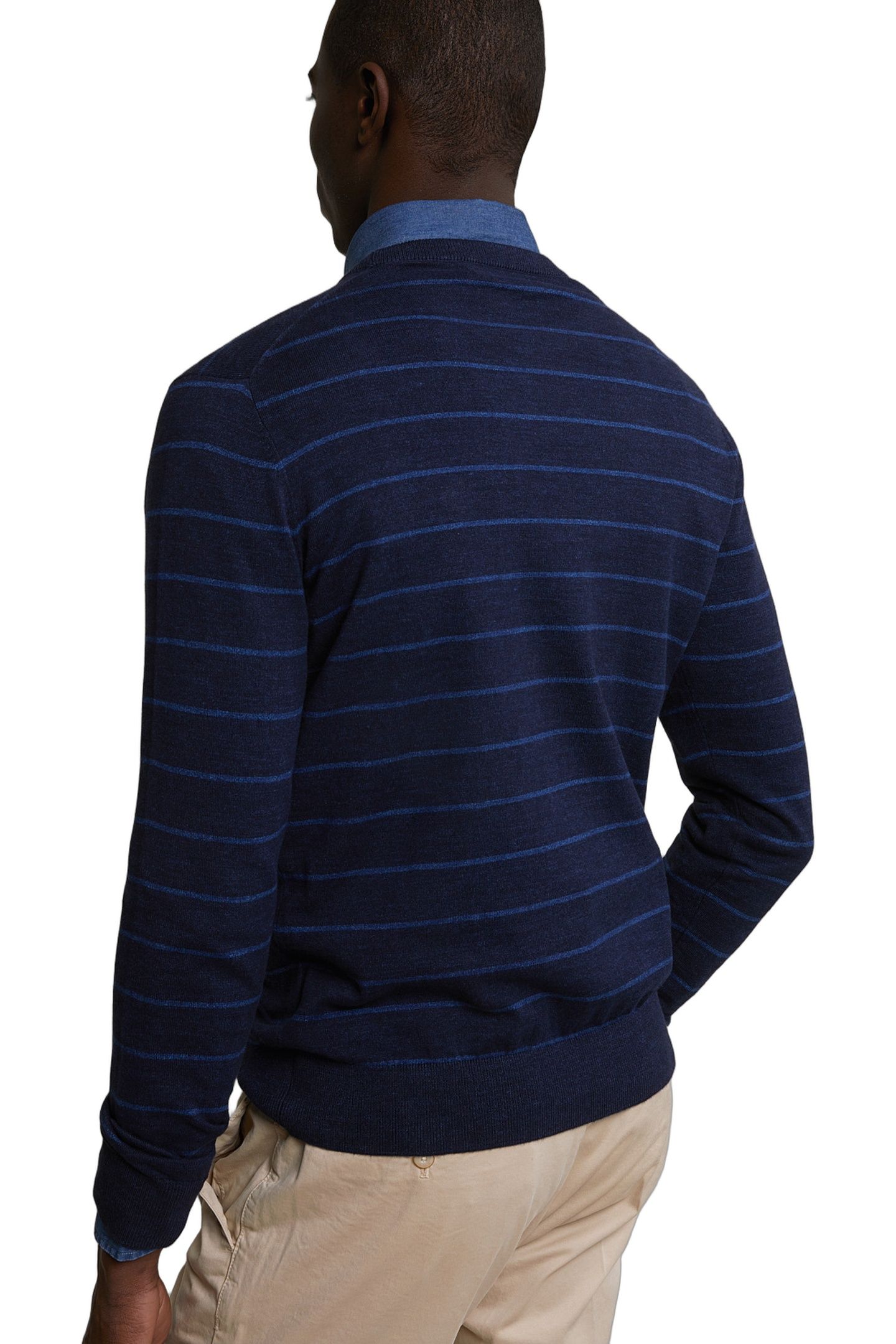 CUSTOM FIT STRIPED COTTON CREW NECK SWEATER NAVY MIX 3