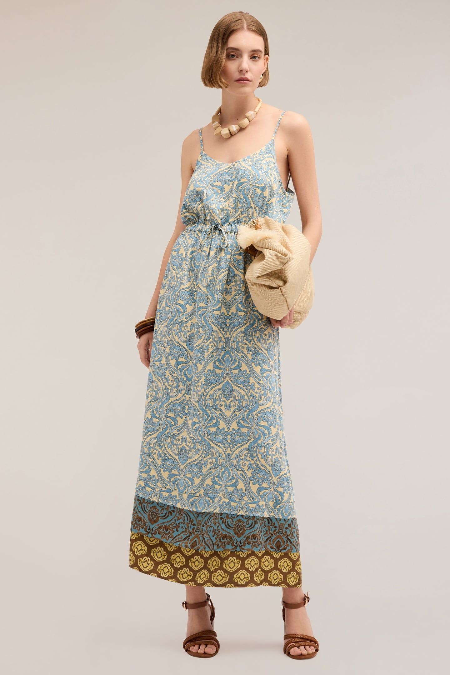 PRINTED SATIN SUMMER DRESS LIGHT BLUE 1