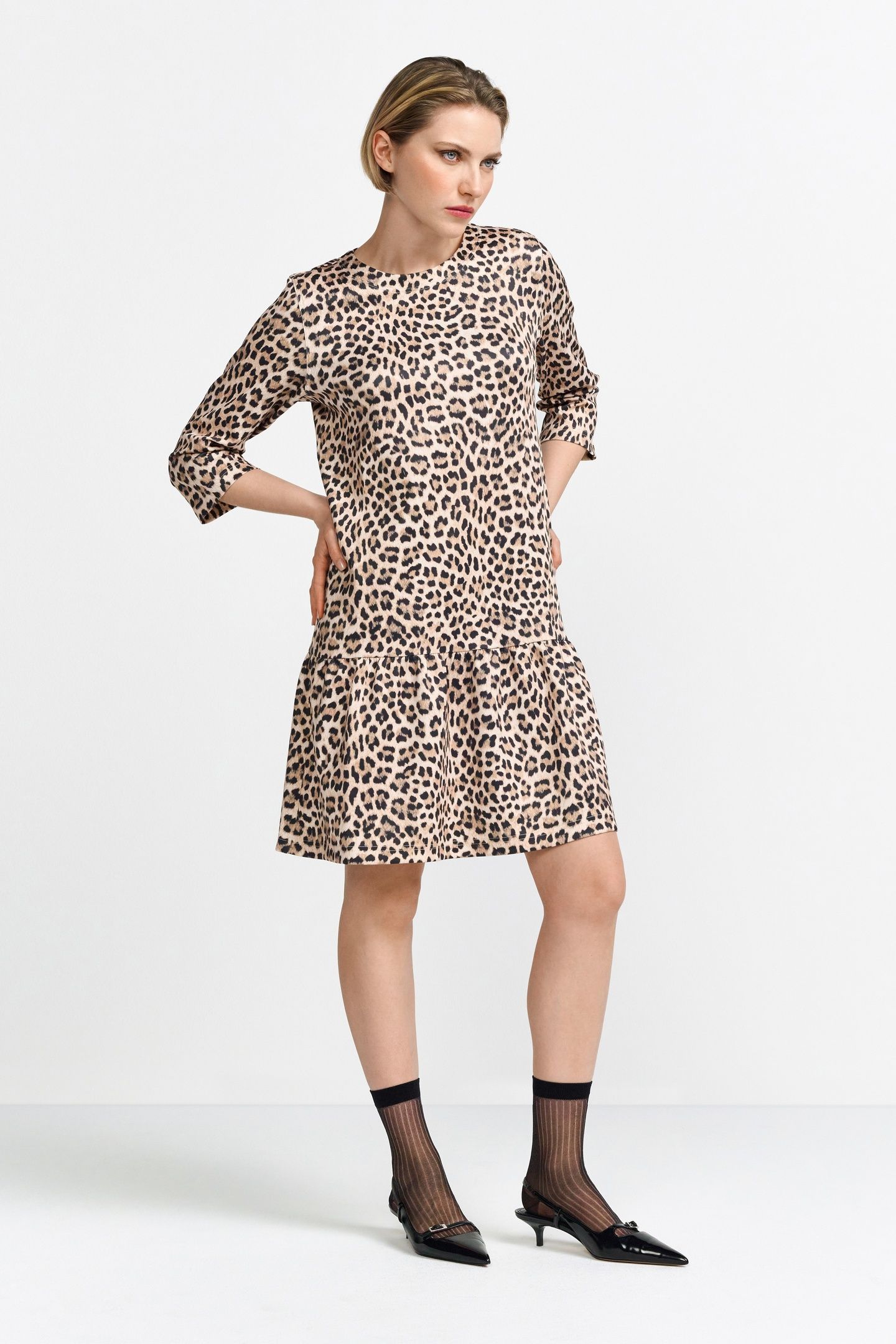 PRINTED SCUBA MINI DRESS RECYCLED CAFFEE LATTE 3