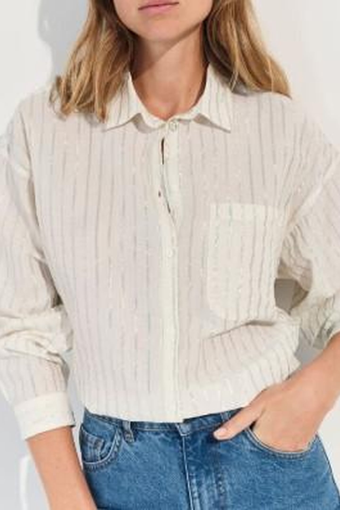 CELESTE - WHITE SHIRT WITH SILVER STRIPE PATTERN 1