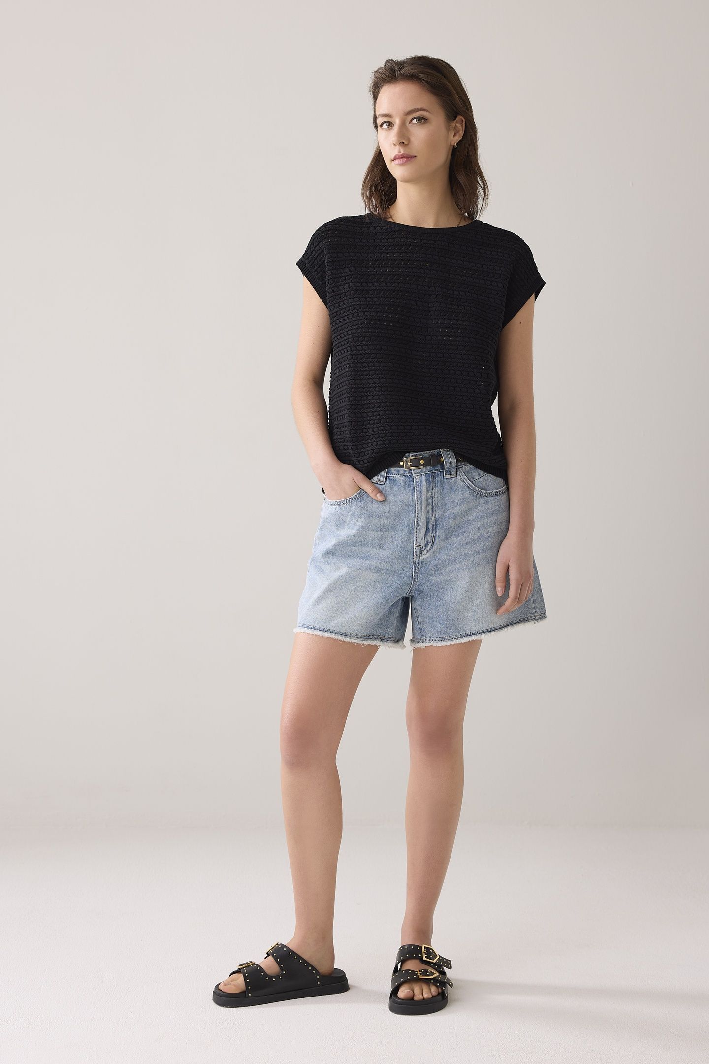 KNITTED TOP HIGH TWISTED COTTON KNIT BLACK 1