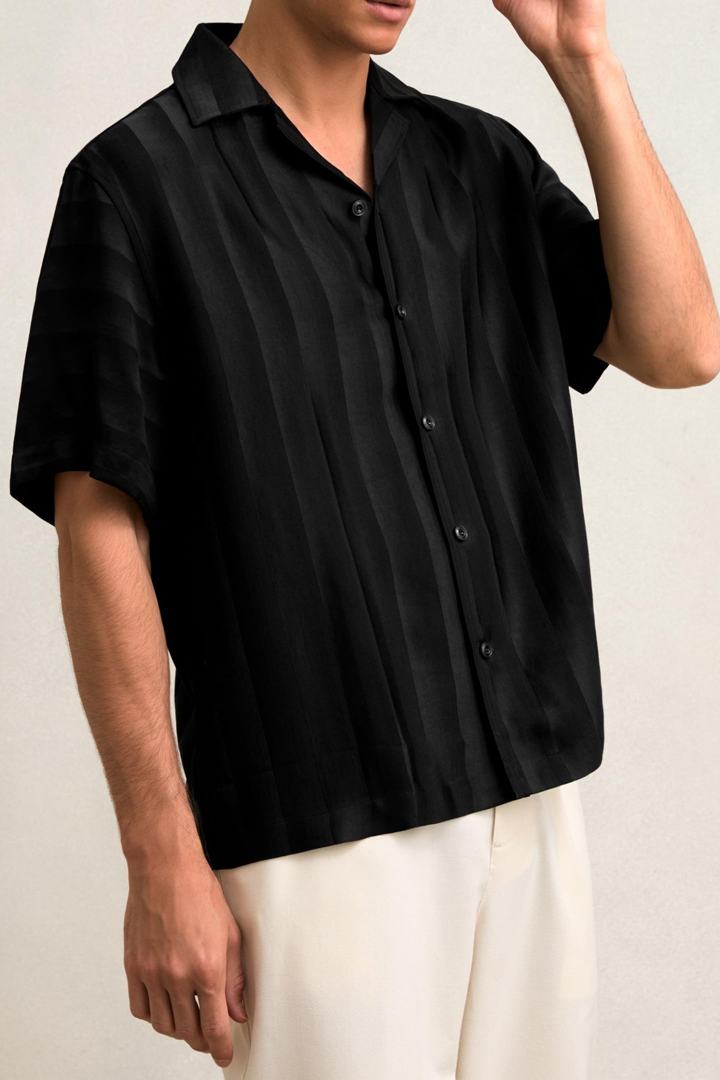 SS STRIPE JACQUARD CUBAN SHIRT BLACK 1