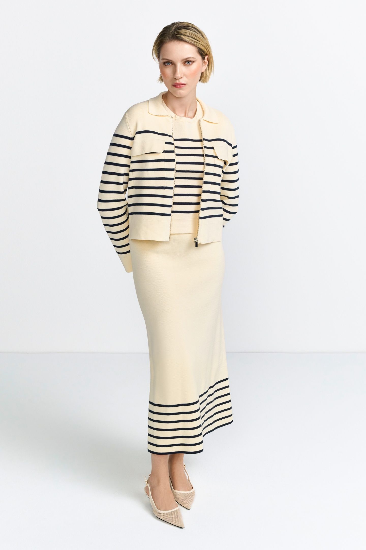 STRIPED KNIT JACKET PEARL WHITE 1