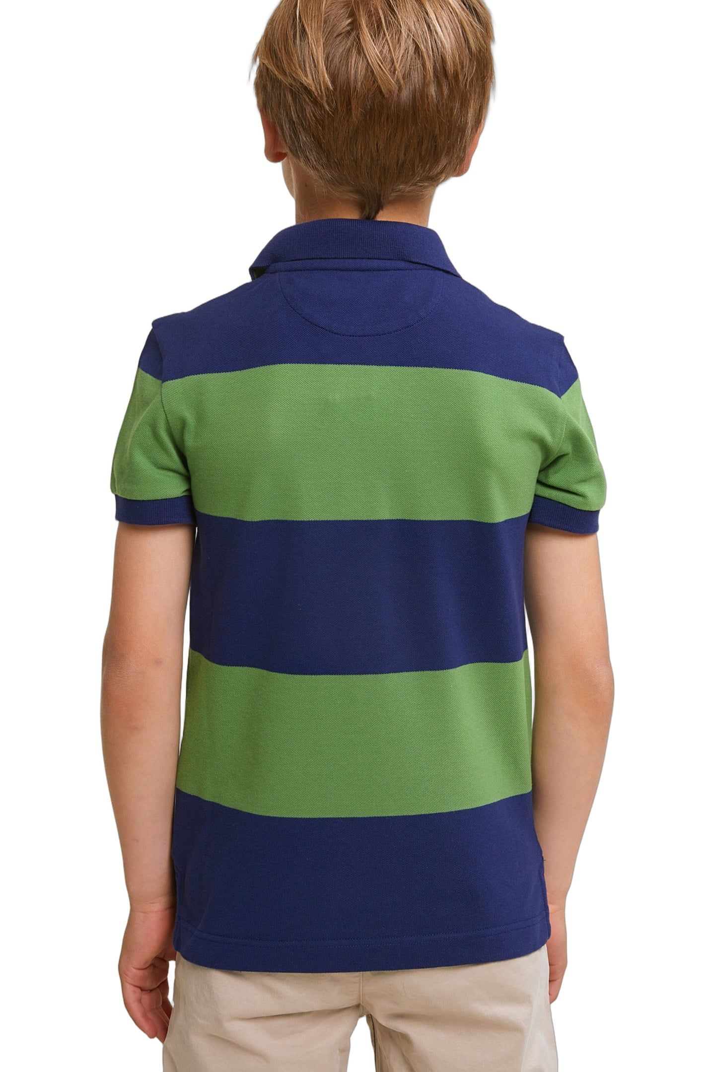CUSTOM FIT STRIPED STRETCH POLO ROYAL BLUE/BELIZE GREEN 3