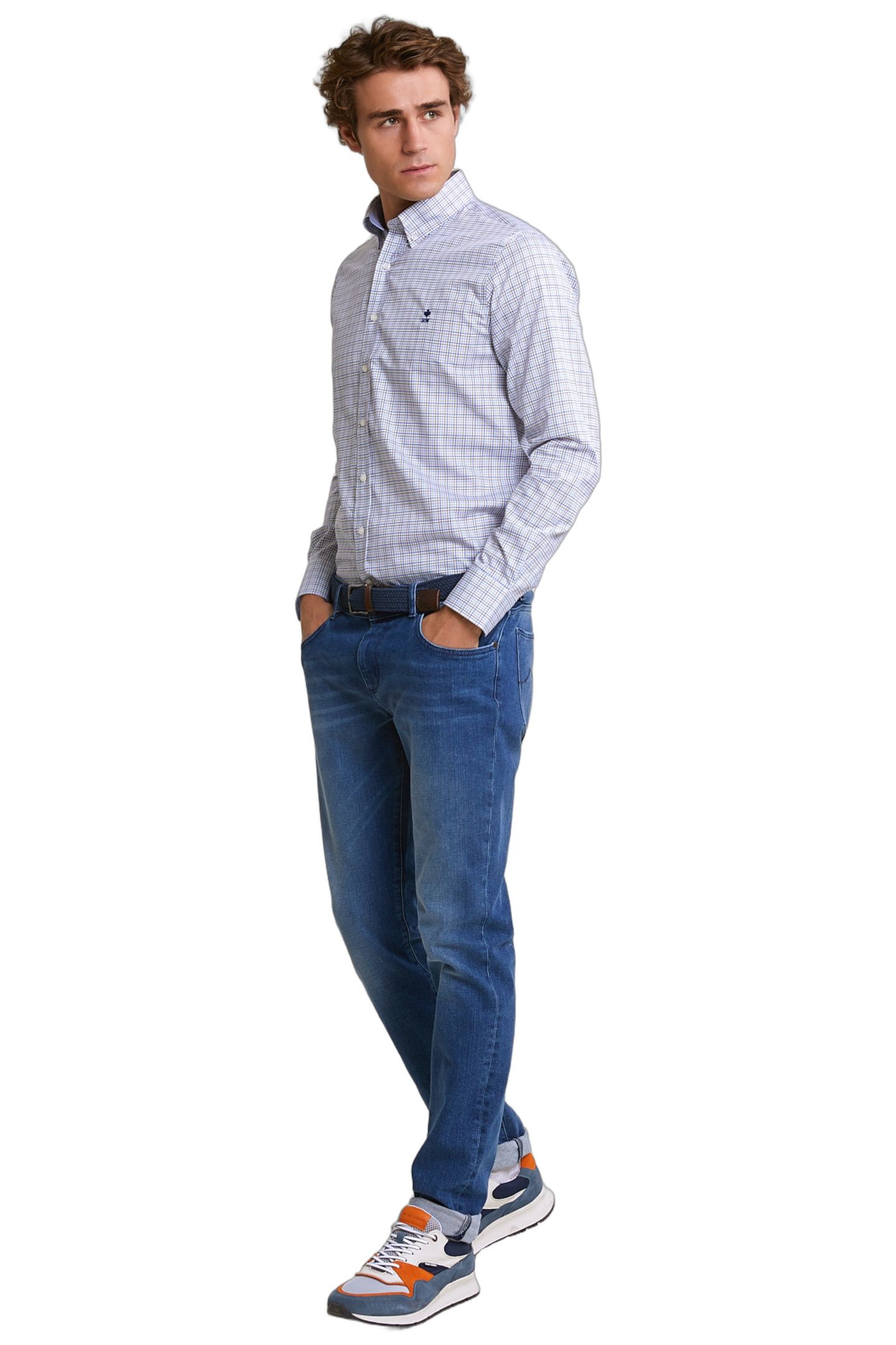 CUSTOM FIT CHECKED SHIRT BLUE/BEIGE 4