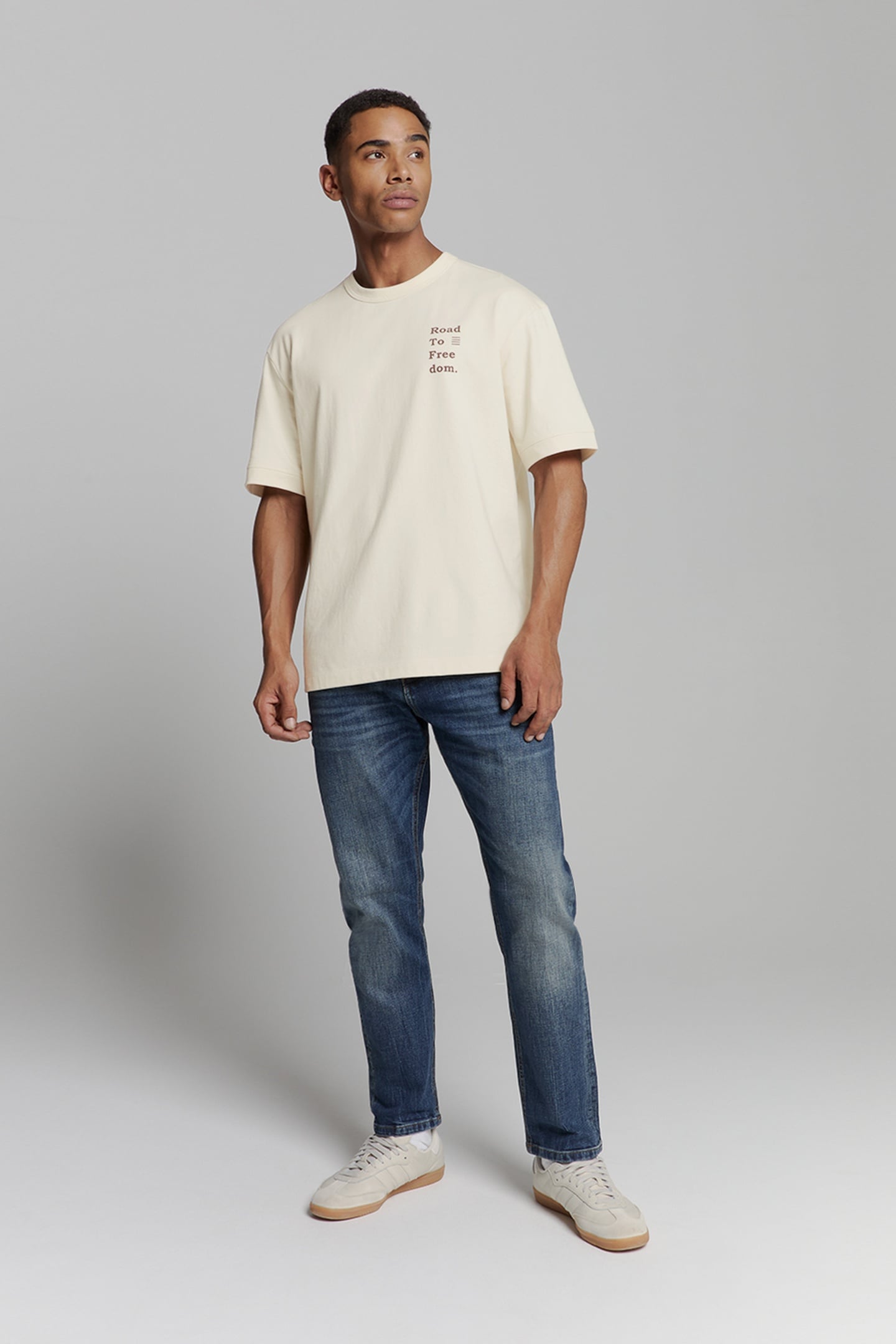 T-SHIRT CREWNECK MELANGE PLACED PRINT OFFWHITE 1