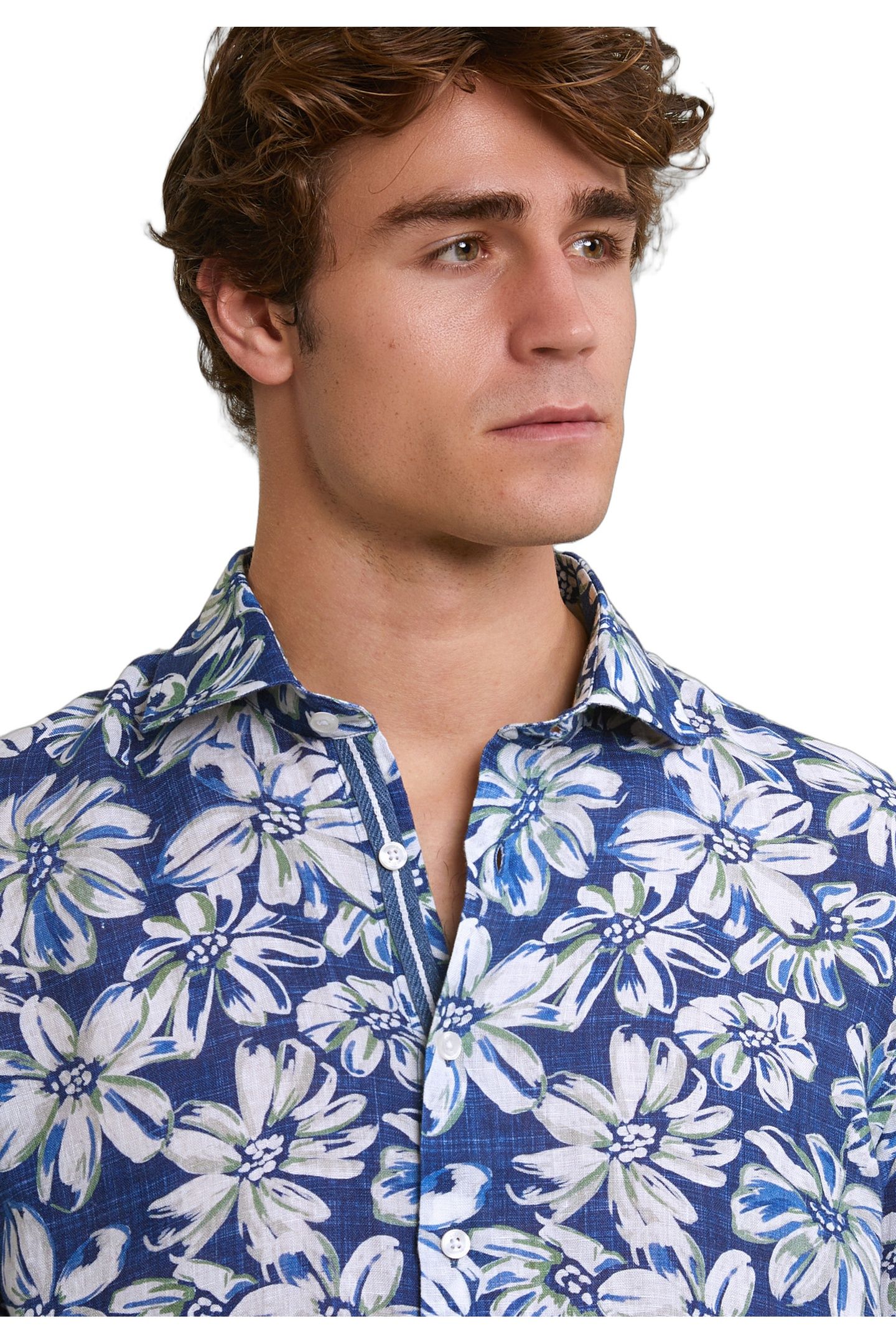 CUSTOM FIT LINEN FLORAL SHIRT BLUE/GREEN 4