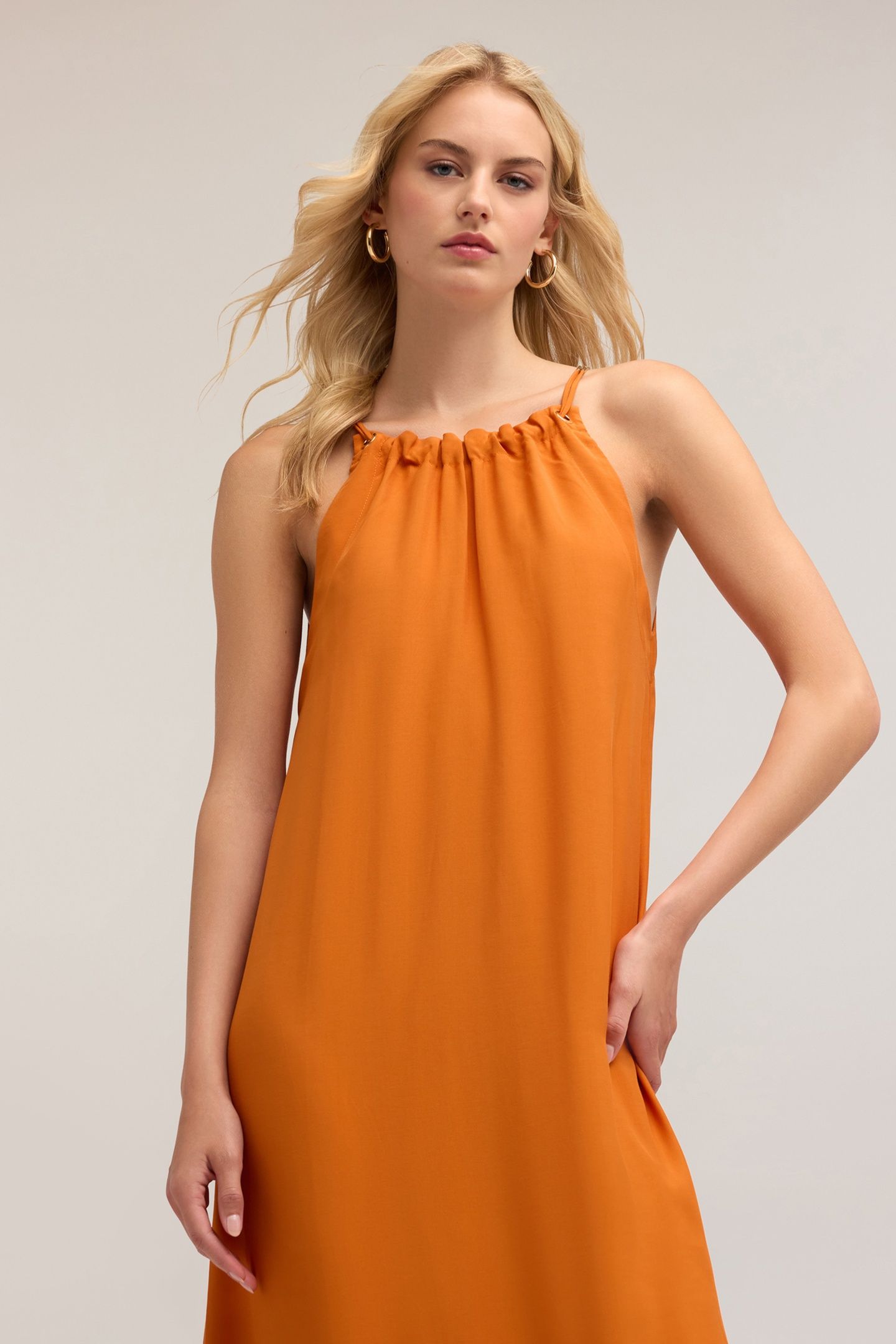 LONG FLOWING DRESS WITH EYELETS ORANGE 3