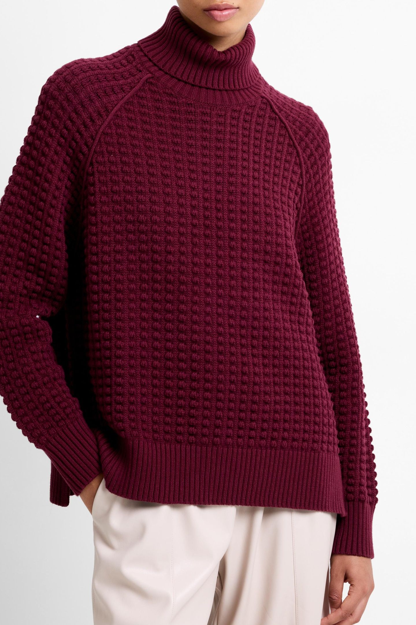 KEYA POPCORN LS HIGH NK JUMPER BORDEAUX RED 1