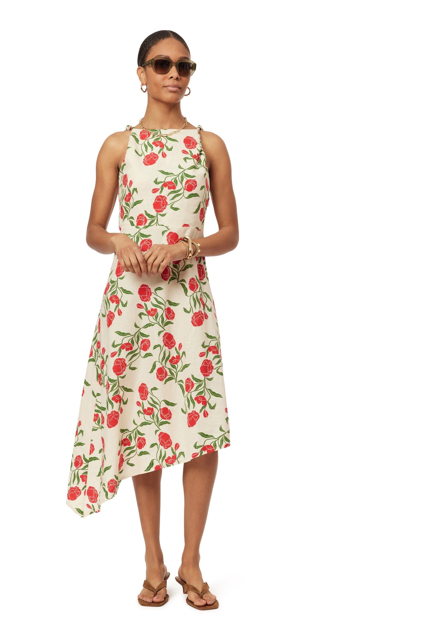 ASYMMETRIC DRESS WHITECAP GRAY ALLOVER FLORAL 2