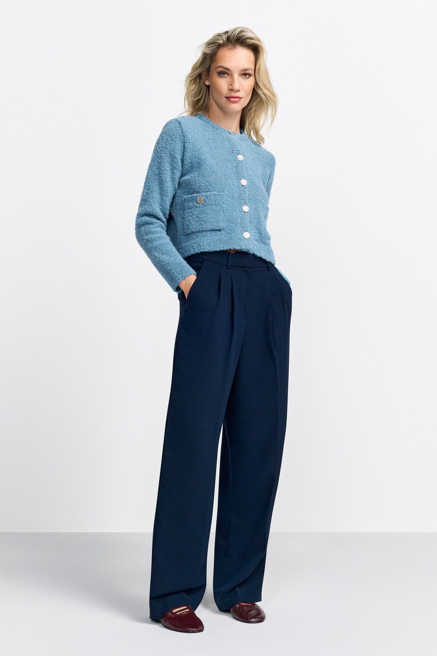 CREW NECK CARDIGAN BOUCLÉ OCEAN BLUE 1