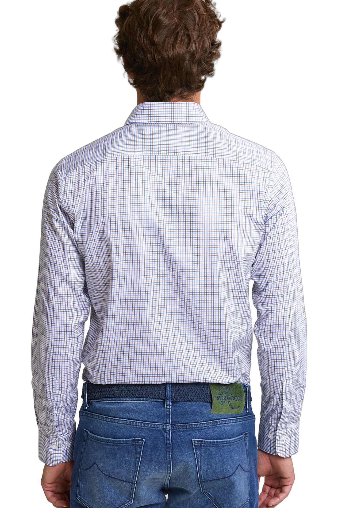CUSTOM FIT CHECKED SHIRT BLUE/BEIGE 3