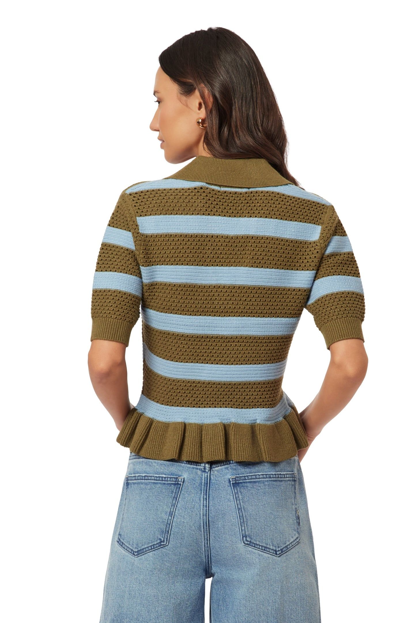 POINTELLE PEPLUM TEE GREEN MOSS/CERULEAN 8