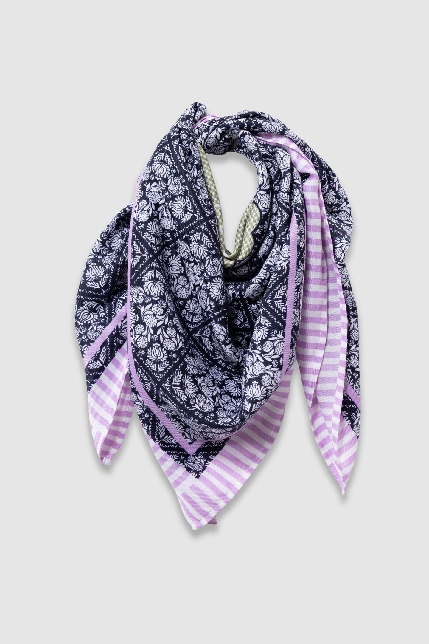 GINGHAM HEART AND FLORAL PRINT NAVY SCARF 1