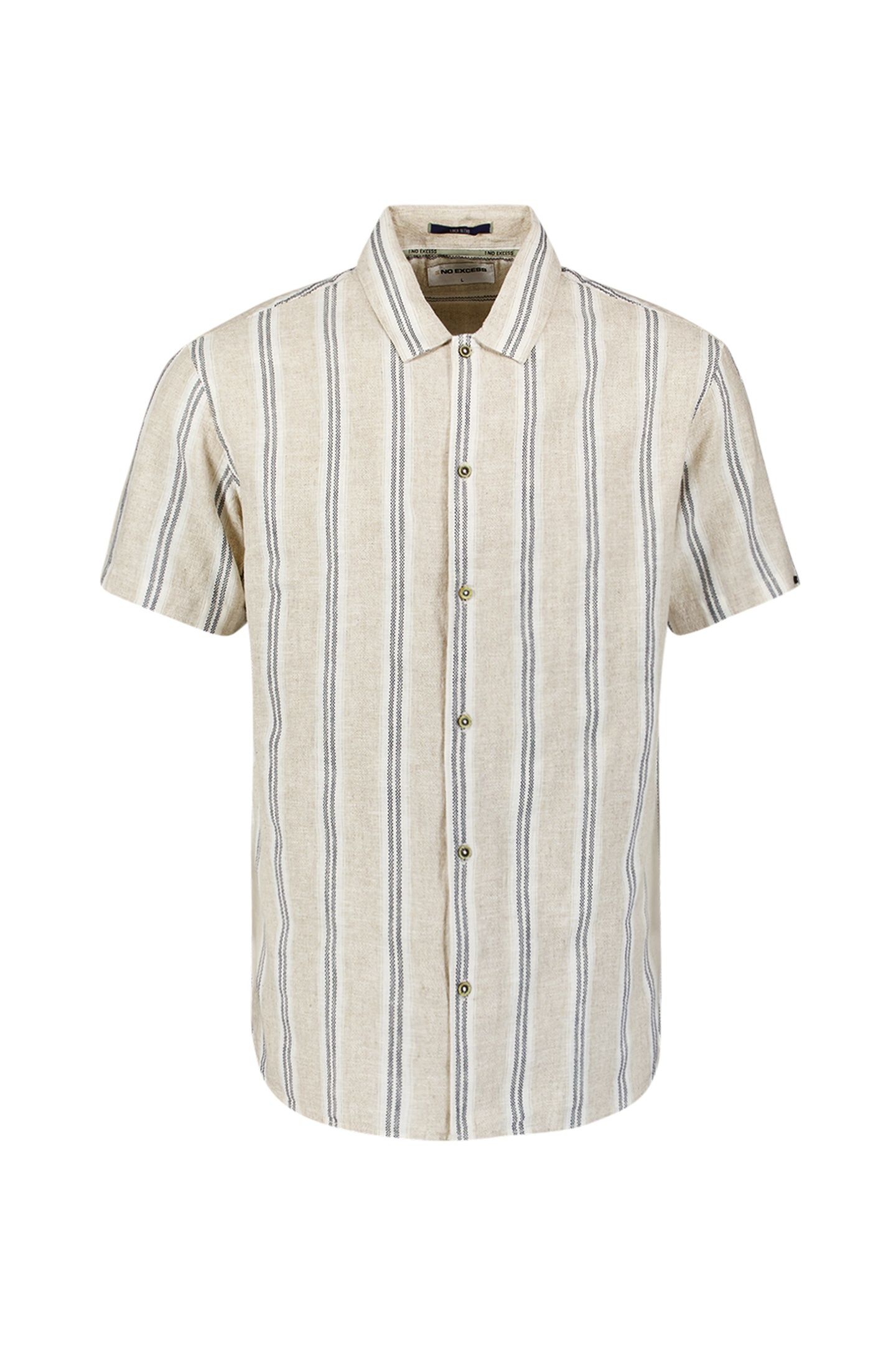 SHIRT SHORT SLEEVE DOBBY VERTICAL STRIPE WITH LINEN CEMENT 5