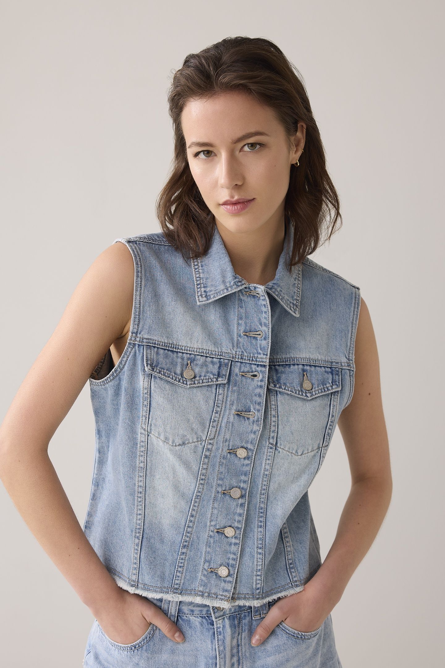 DENIM GILET VINTAGE COTTON TWILL VINTAGE BLUE DENIM 1