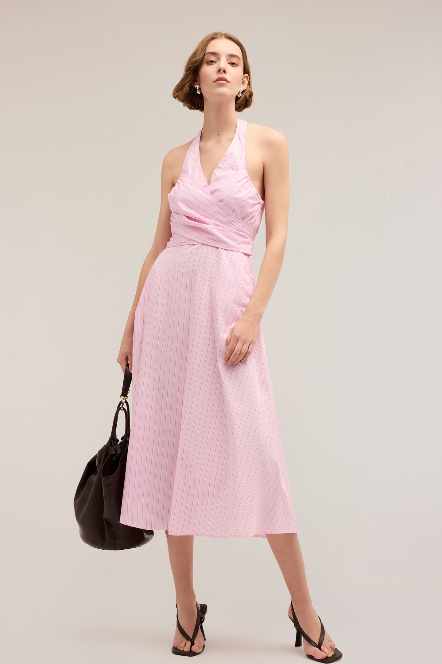 STRIPED PATTERN POPLIN DRESS PINK 1