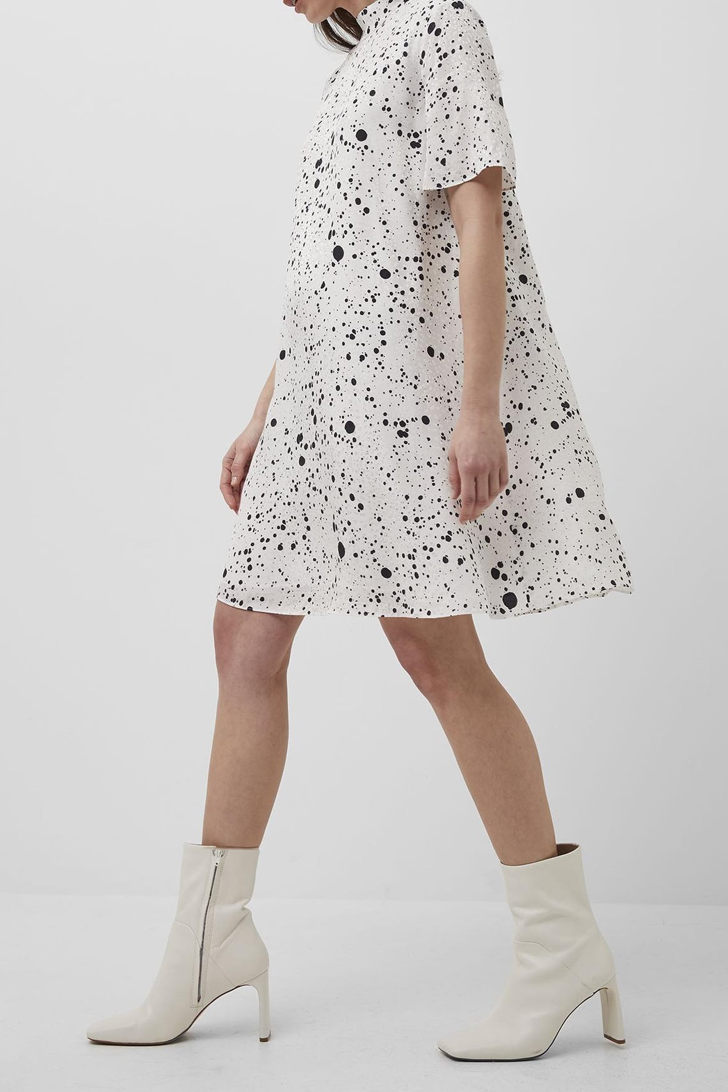 DROPLET DRAPE SSLV SWING DRESS SUMMER WHITE/BLACK 1