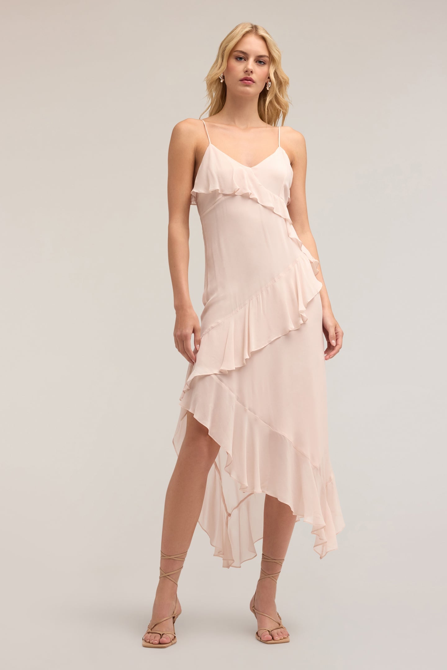 FLOUNCED MIDI DRESS WITH RUCHING PINK 1