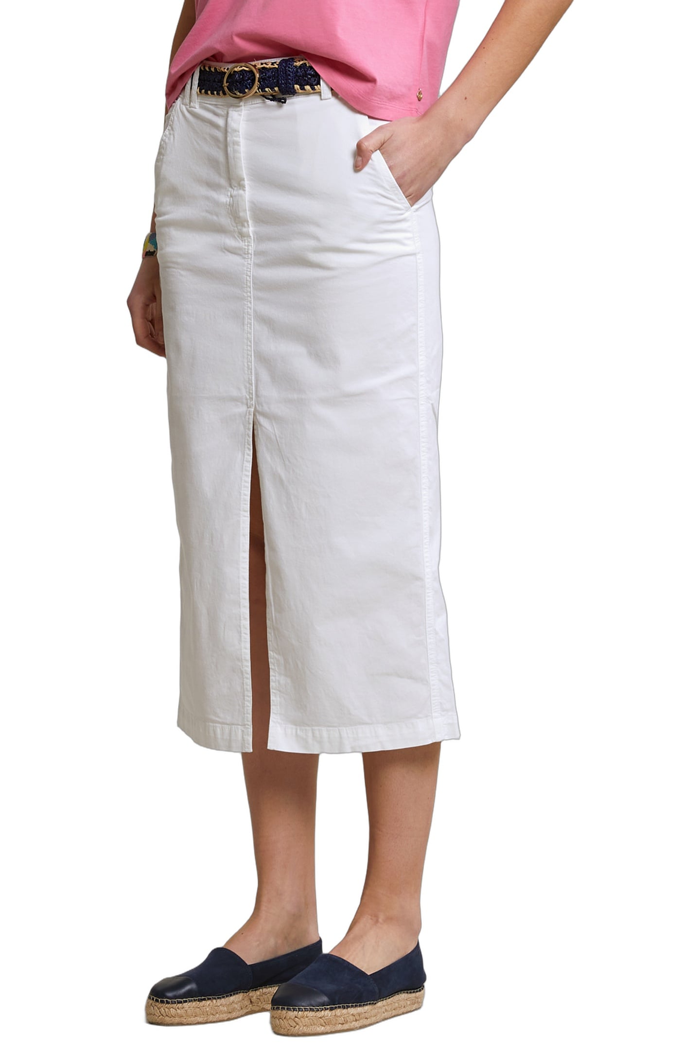 WHITE MIDI STRETCH SKIRT WITH SPLIT 3
