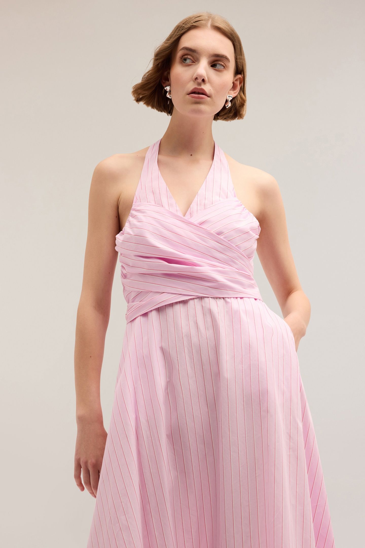 STRIPED PATTERN POPLIN DRESS PINK 3