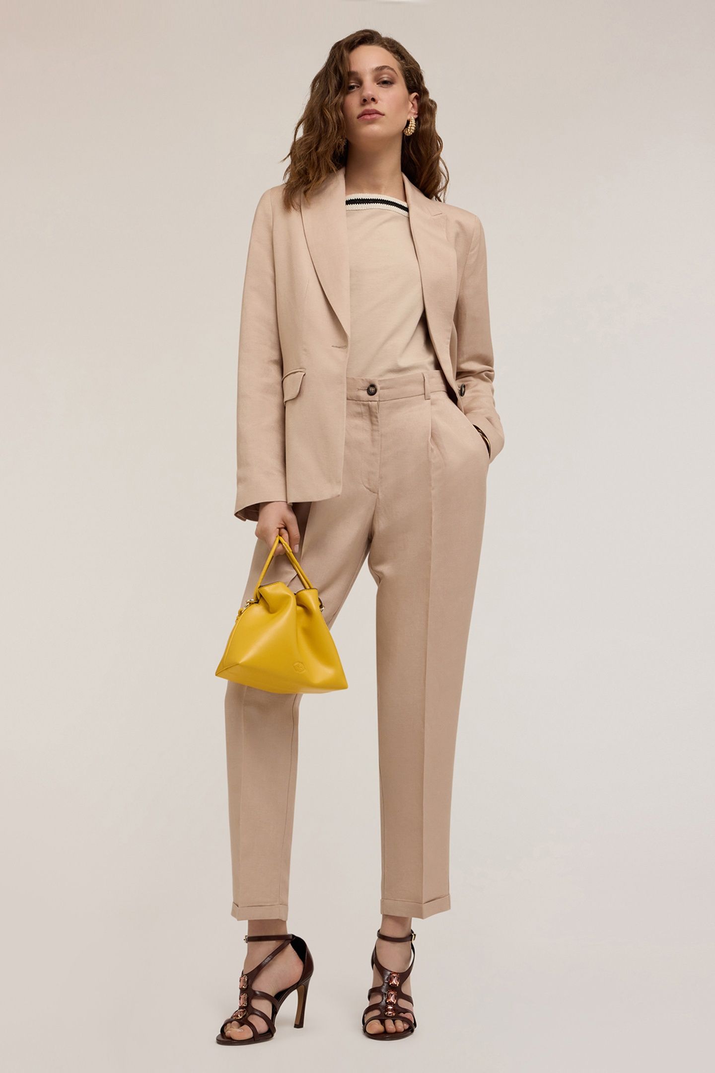 SINGLE-BREASTED LINEN-BLEND BLAZER BEIGE 3