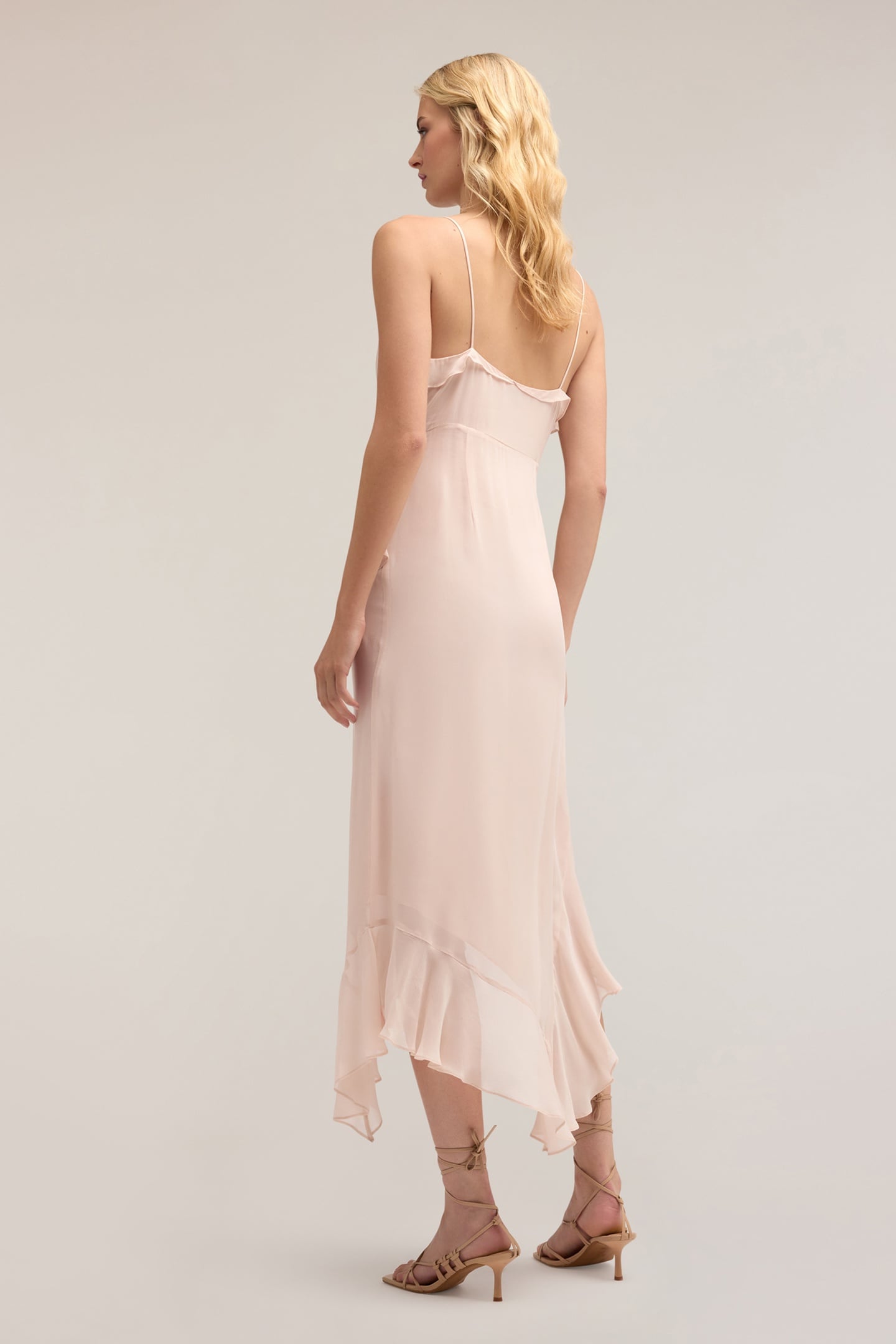 FLOUNCED MIDI DRESS WITH RUCHING PINK 2