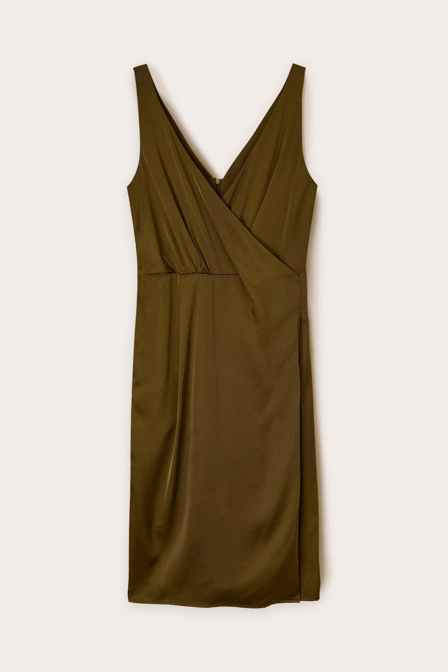 SHORT SATIN DRESS WITH CROSSOVER NECKLINE MILITARY GREEN 4