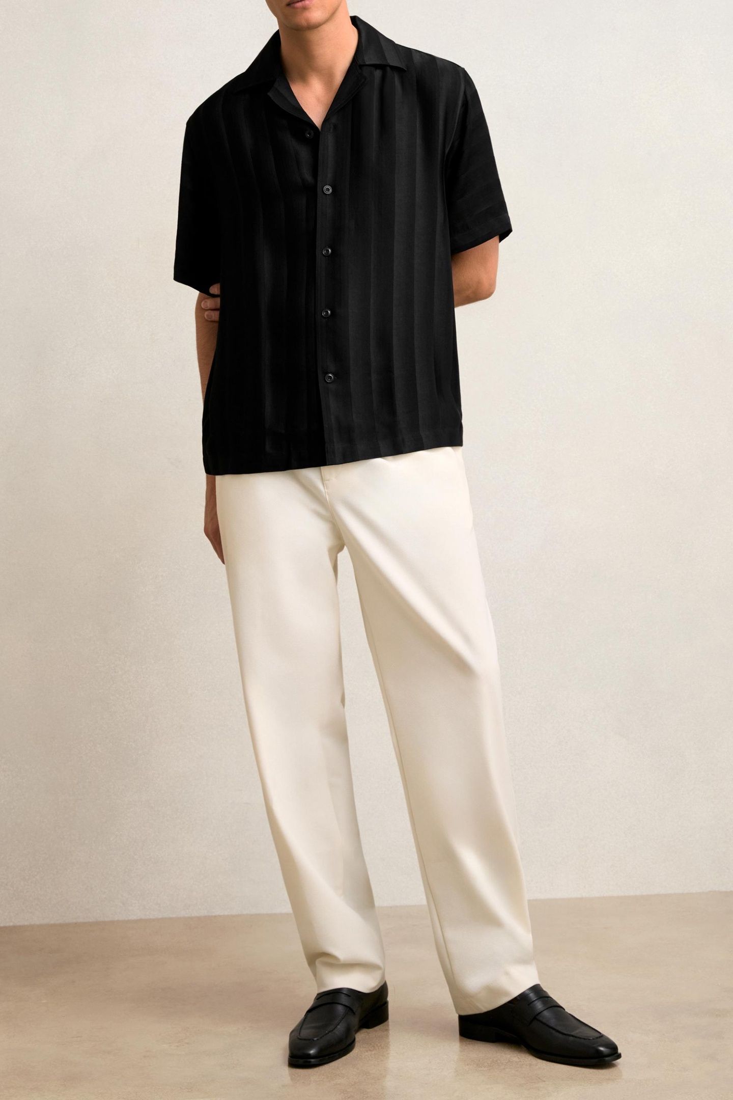 SS STRIPE JACQUARD CUBAN SHIRT BLACK 2