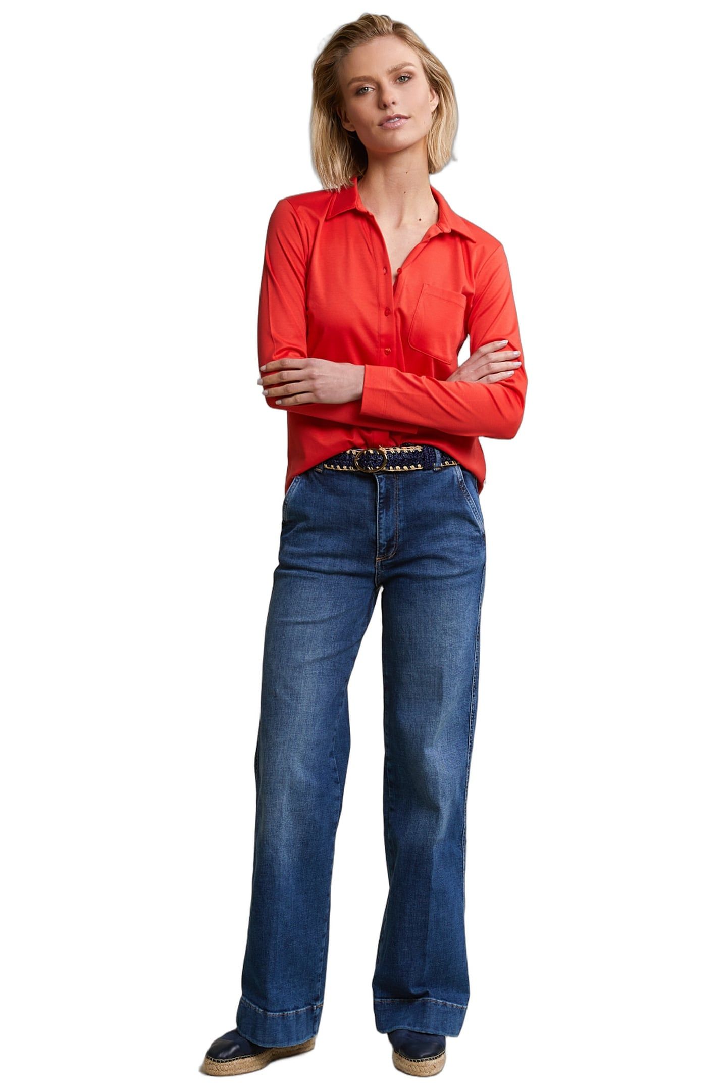 ORANGE BUTTONED V-NECK POLO T-SHIRT 1