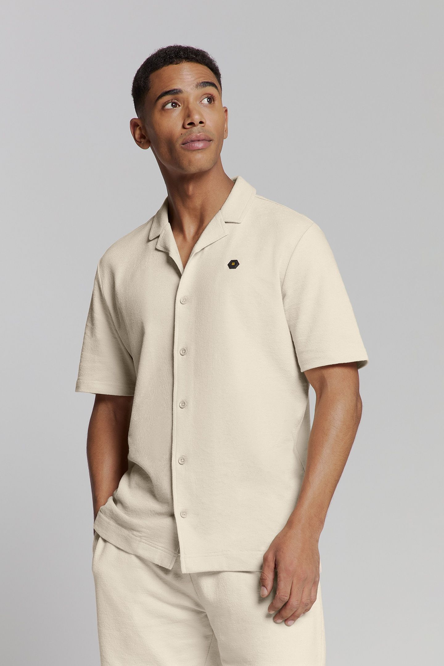 SHIRT SHORT SLEEVE JERSEY REVERS COLLAR SOLID TERRY CEMENT 1