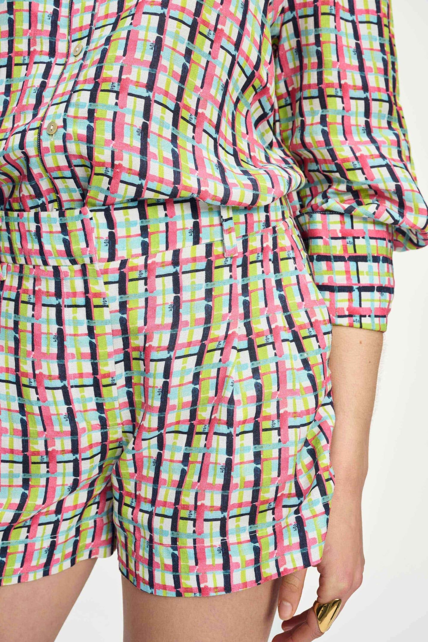 SHORTS - BRUSHWORK CHECK LINEN 6